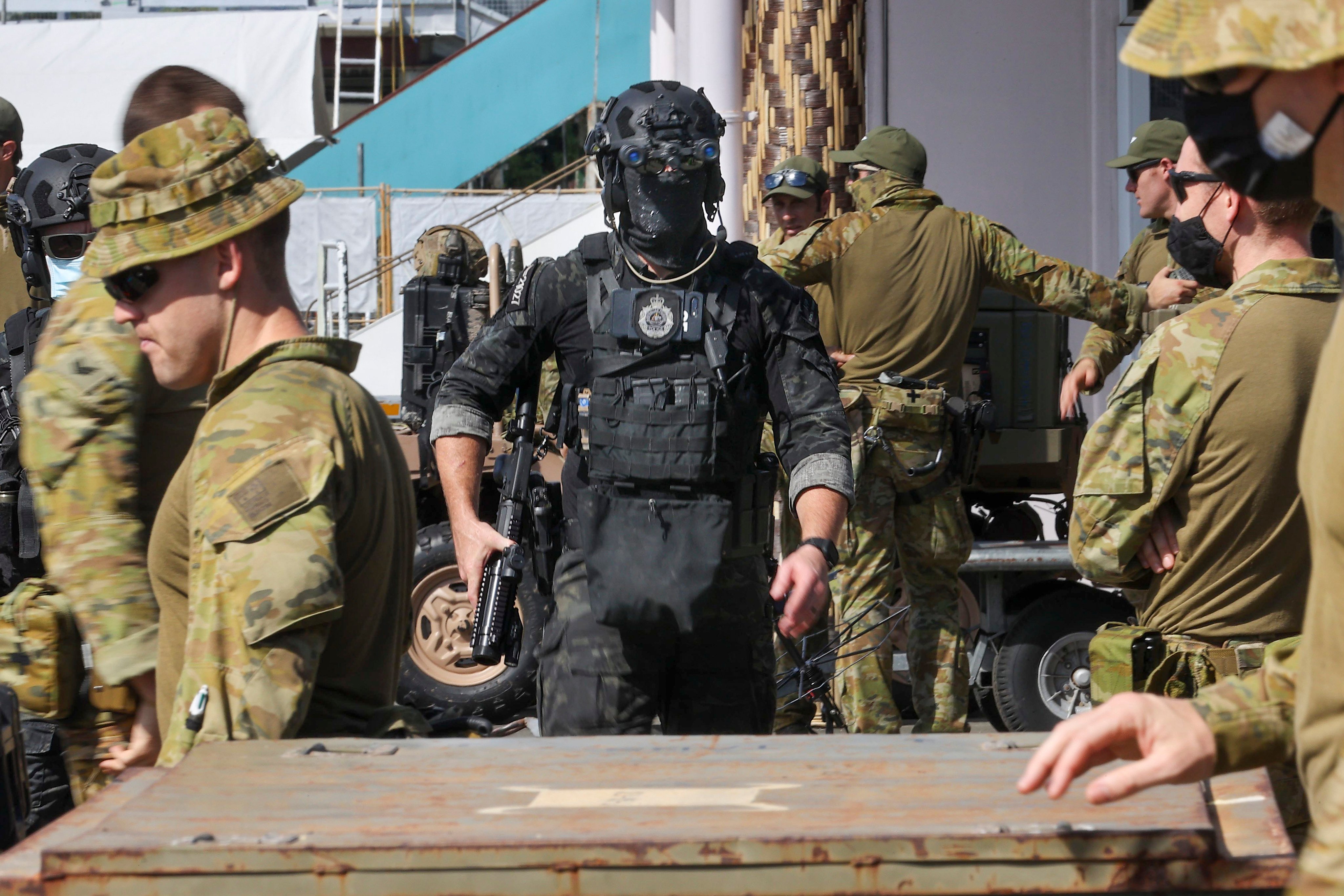 Australian soldiers and federal police officers in Honiara, Solomon Islands. Photo: AP