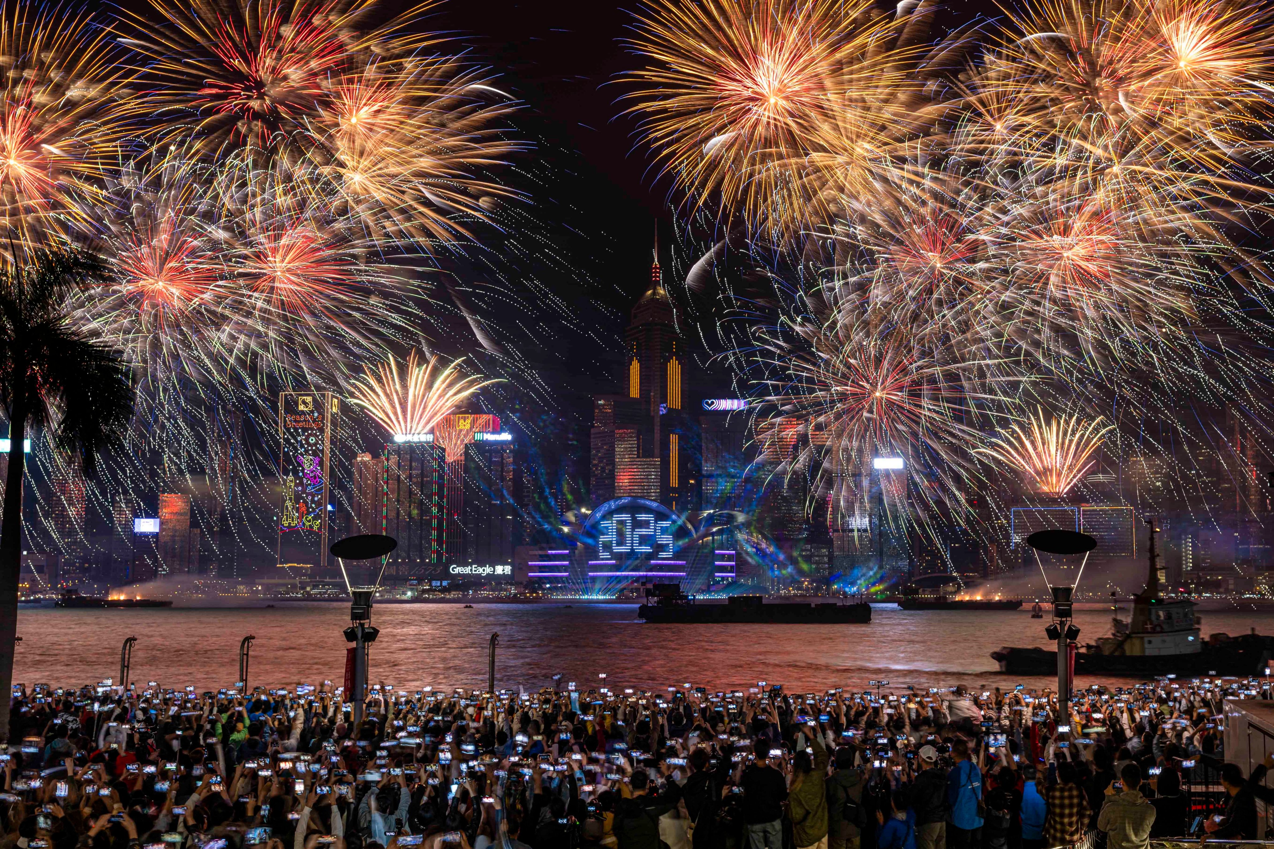 An artist rendering of the New Year’s Eve fireworks to welcome 2025 in Hong Kong. Photo: Handout