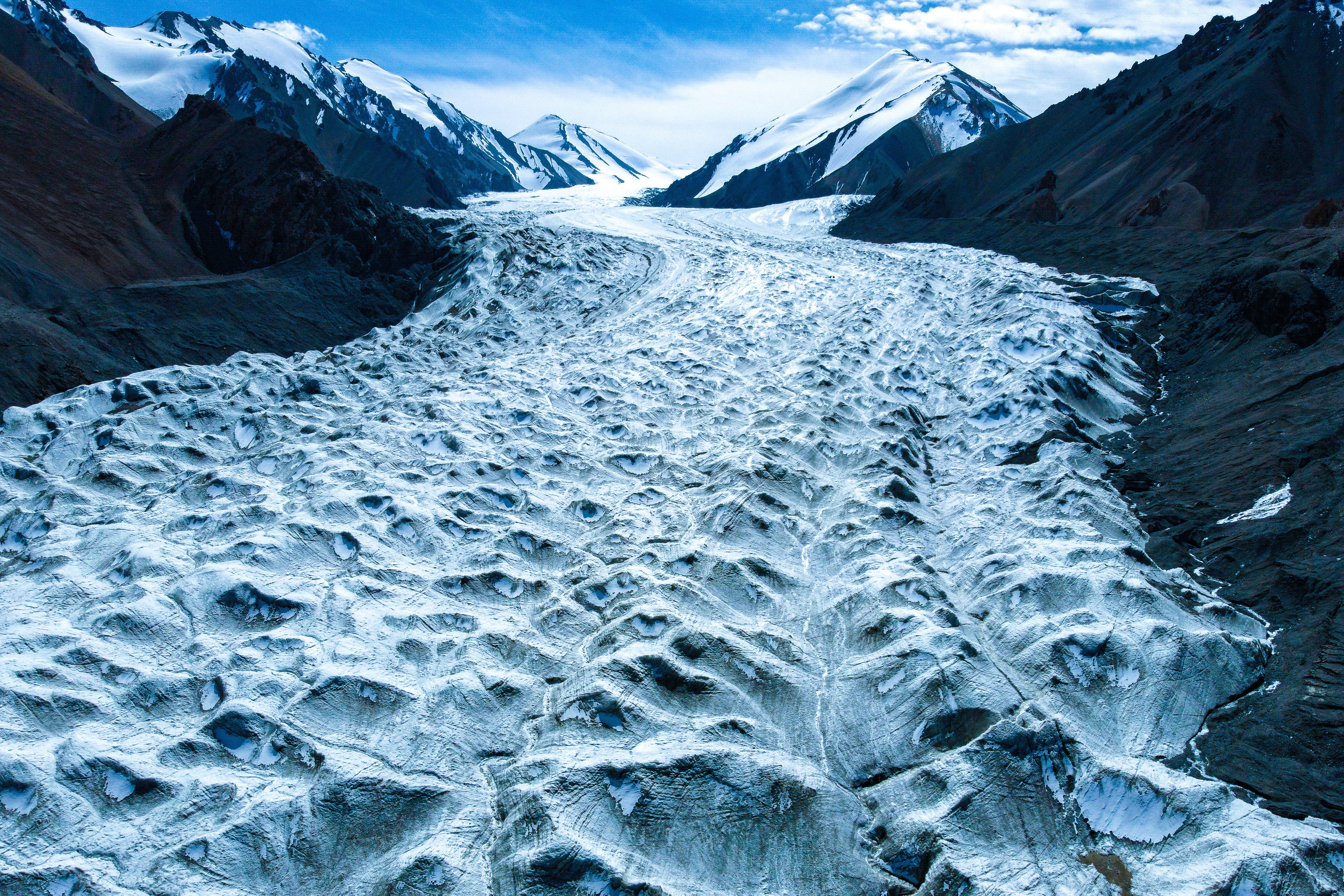 The aerial survey covered the Laohugou No 12 glacier in the Qilian Mountains. Photo: Reuters