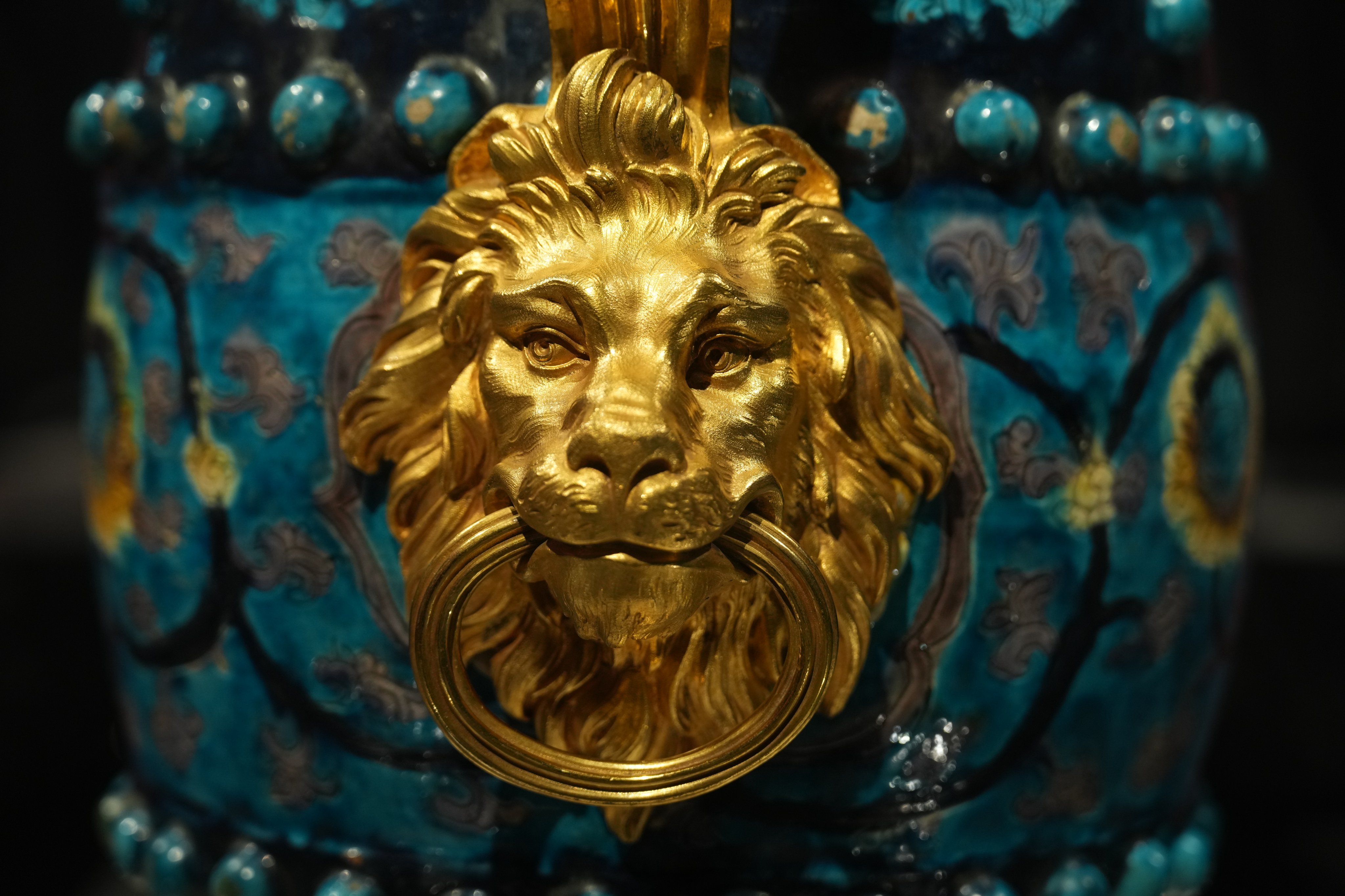 A vase with lion head handles on display at the Hong Kong Palace Museum. Photo: Sam Tsang