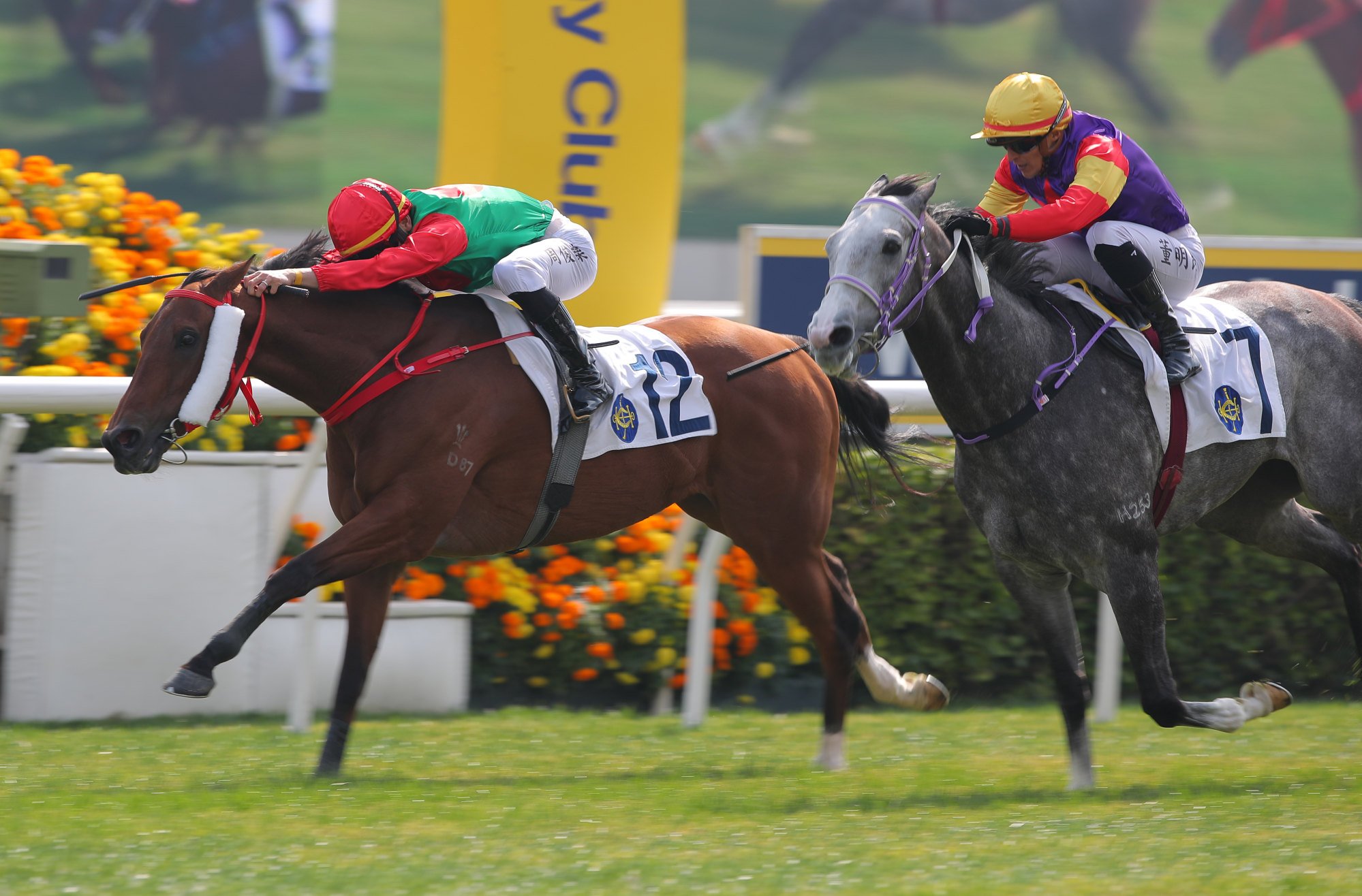 Jerry Chau (inside) steers Fire Ball to victory at Sha Tin on Sunday.