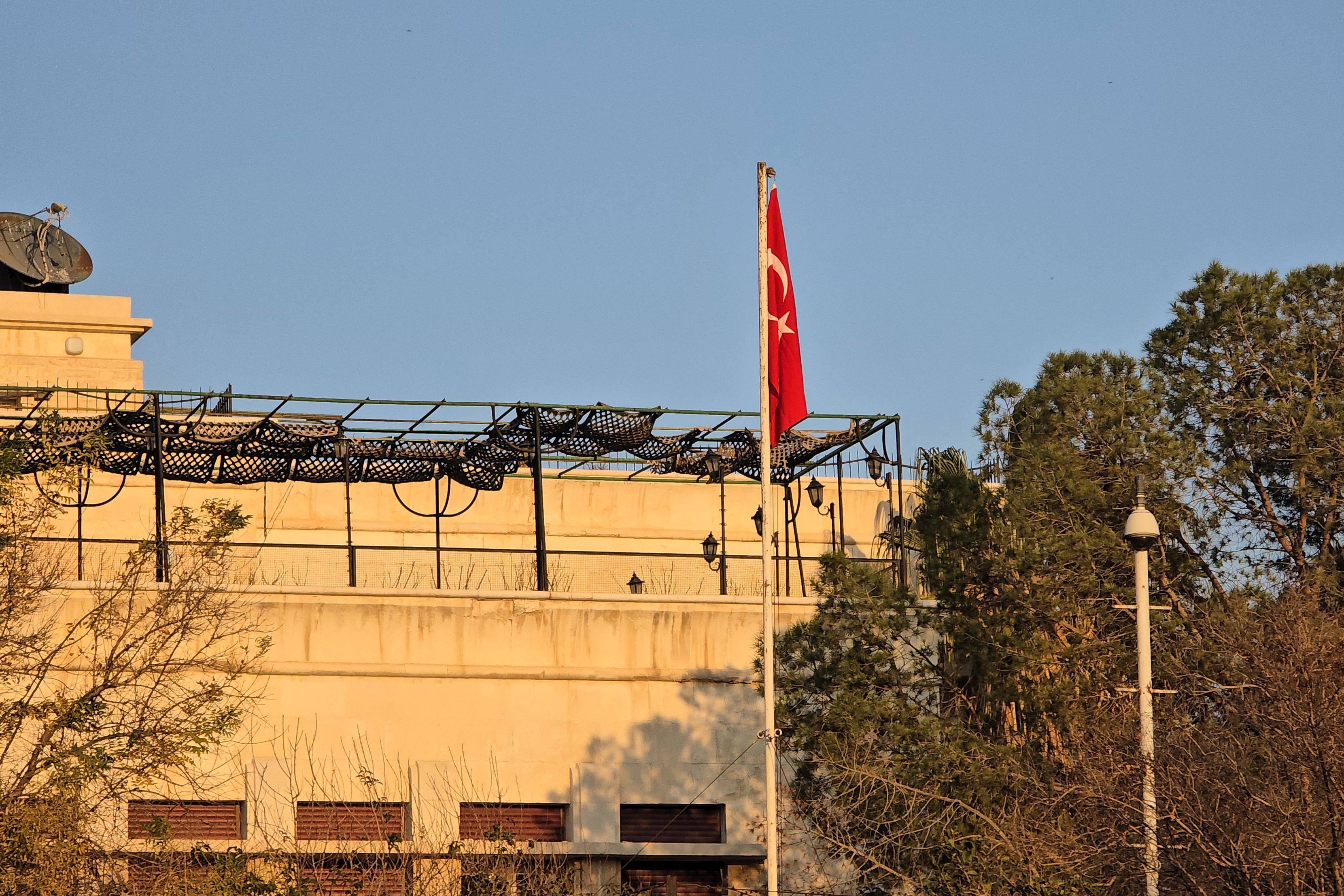 The flag of Turkey hangs from a pole at the Embassy of Turkey in the capital Damascus. Turkey has expressed concern about Kurdish militants based in a post-Assad Syria. File photo: AFP