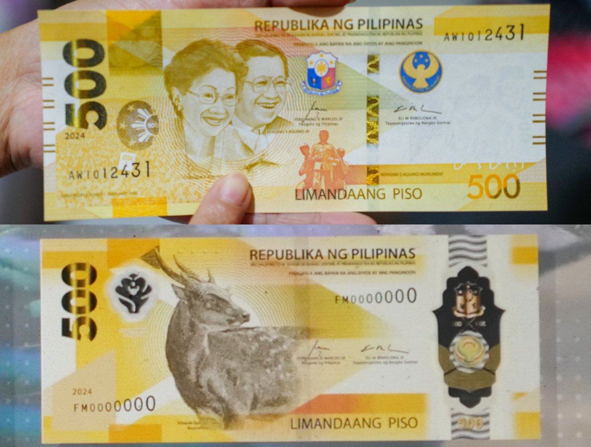 Current 500 Philippine-peso banknotes featuring the late opposition leader Benigno Aquino Jnr and his wife, former president Corazon Aquino, and the new notes featuring the Visayan spotted deer on the front. Photo: Jeoffrey Maitem