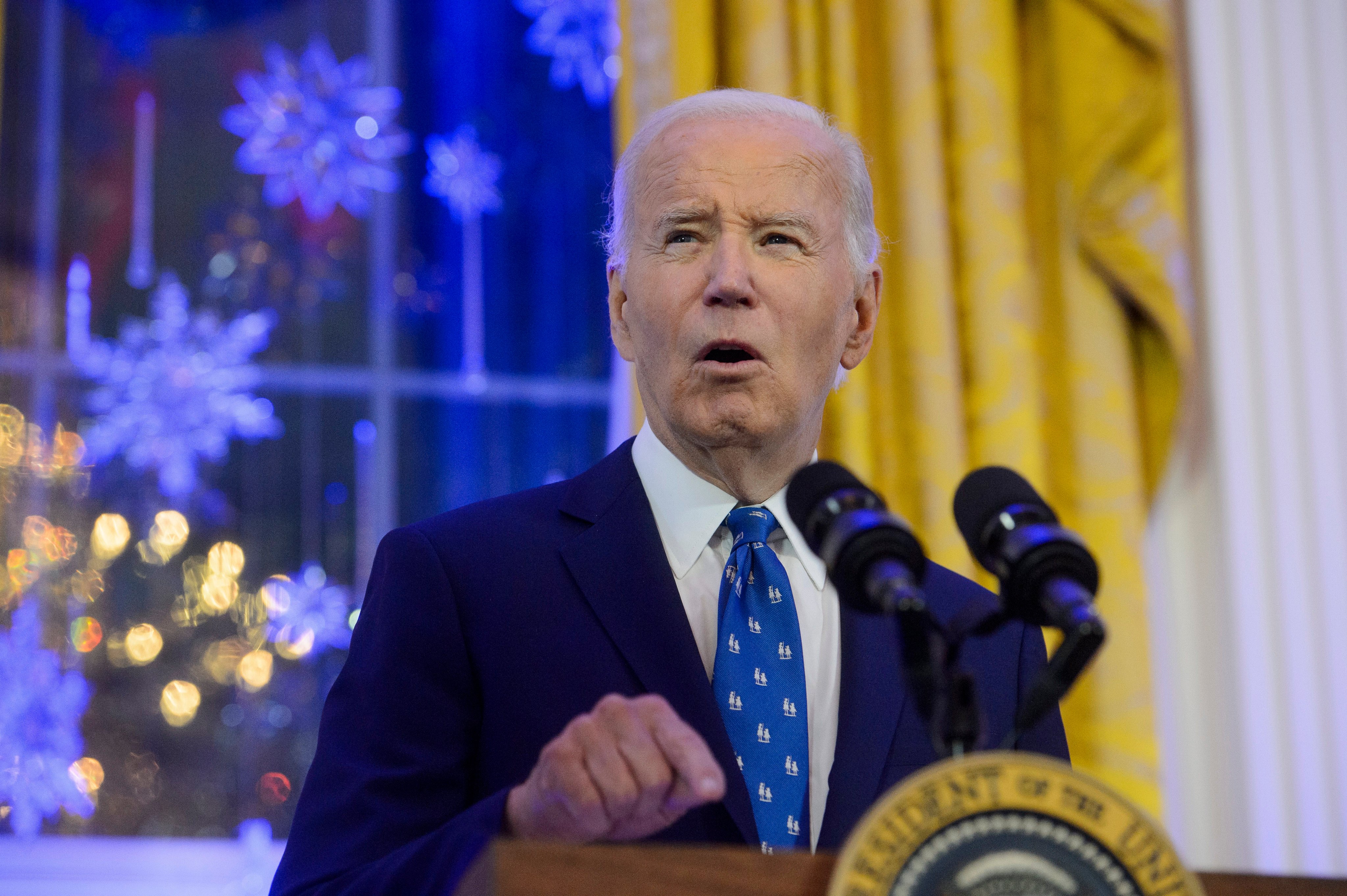 President Joe Biden speaks during a Hanukkah reception at the White House on December 16. Photo: AP