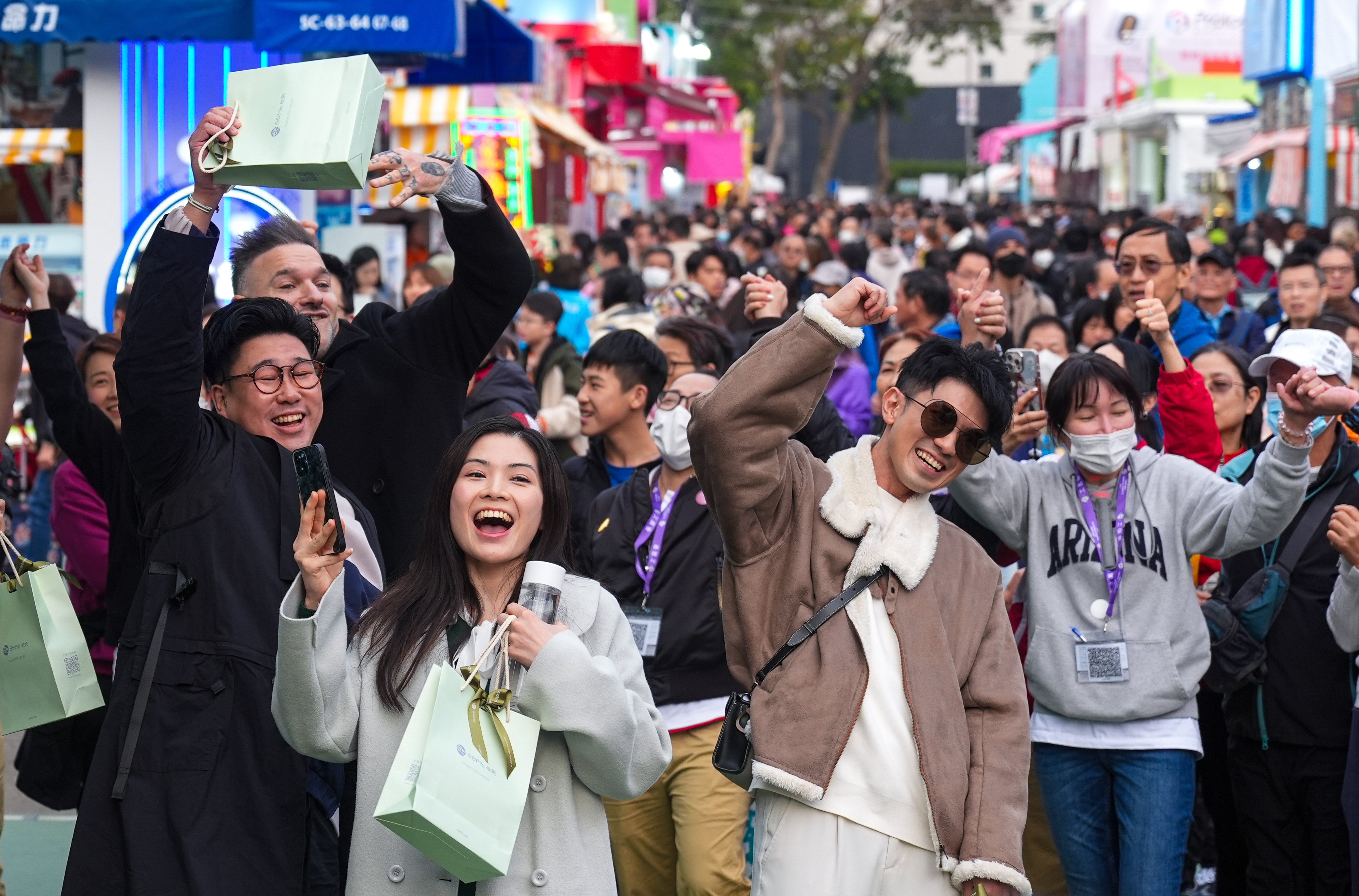 Singers and reality show stars at the 58th Hong Kong Brands and Products Expo in Victoria Park. Photo: Eugene Lee