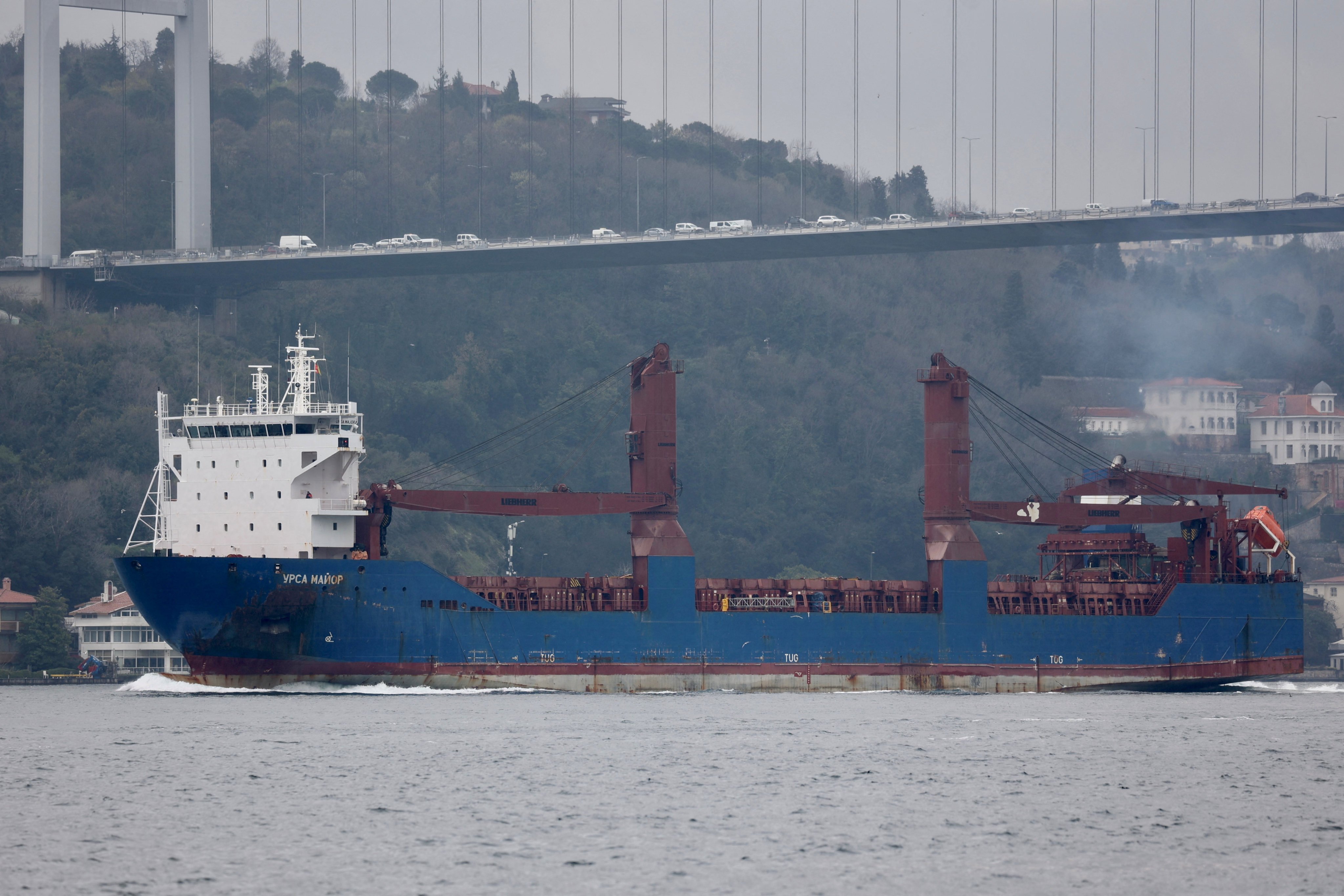 Russian cargo ship Ursa Major transits the Bosphorus in Istanbul, Turkey. Photo: Reuters