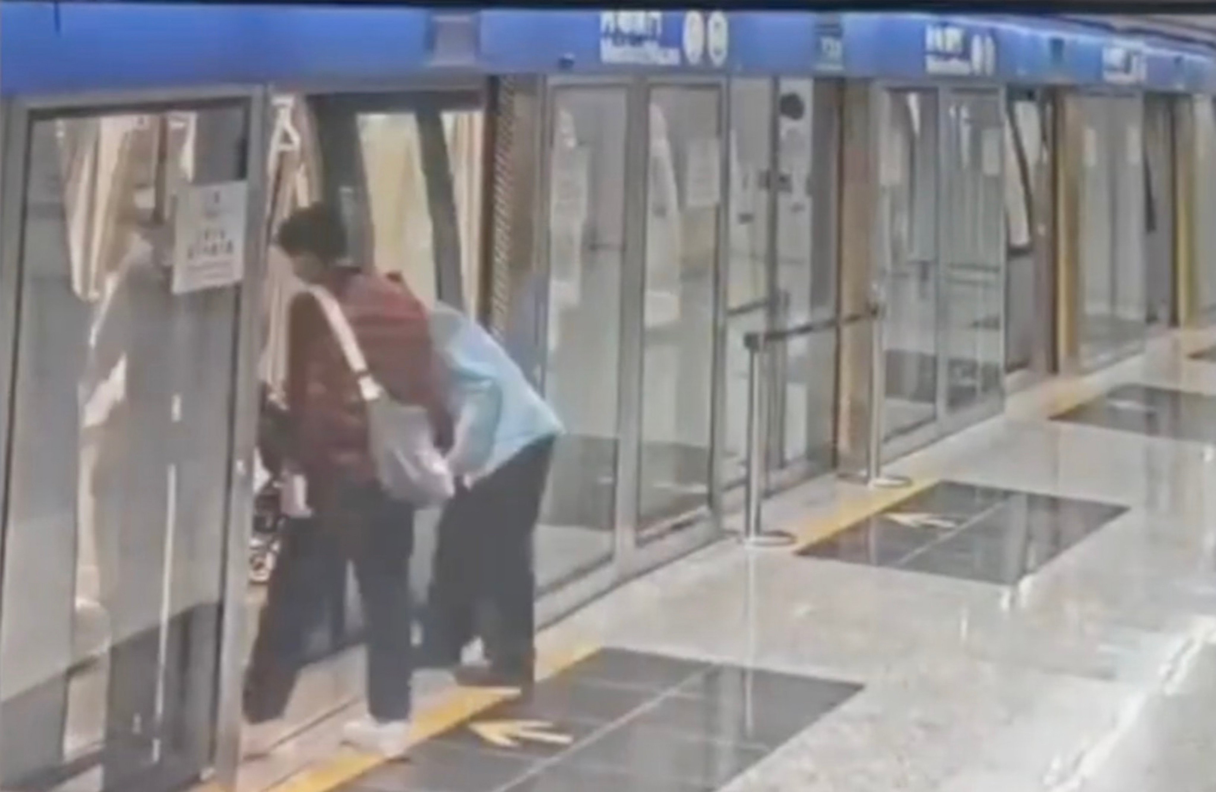 A screengrab of footage showing the girl stepping into the gap between the train and the platform. Photo: Handout