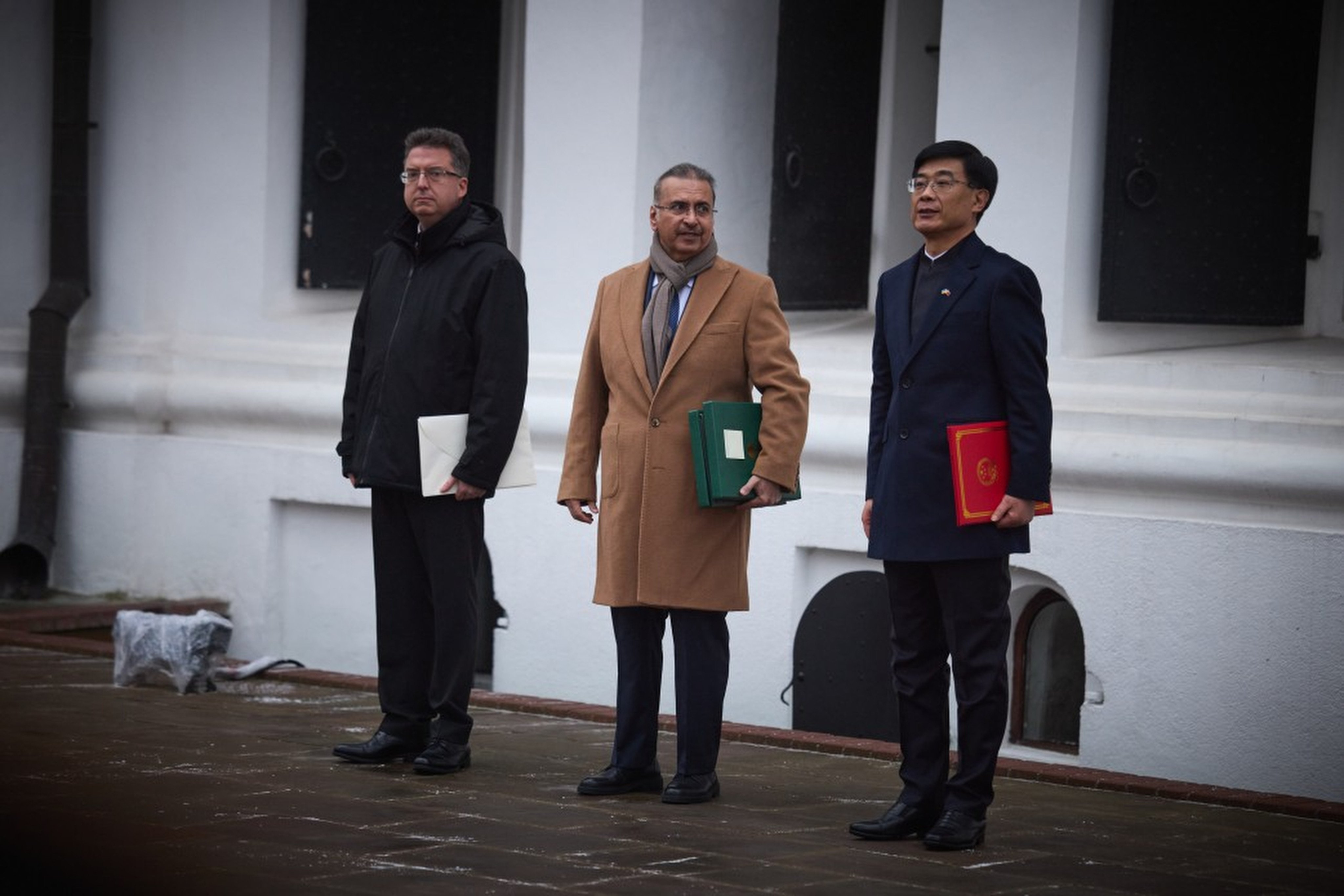 The Chinese ambassador to Ukraine Ma Shengkun is pictured in Kyiv with the ambassadors of Saudi Arabia Mohammed bin Abdulaziz bin Saleh Al-Barakah and Serbia, Andon Sapundzi. Photo: Handout