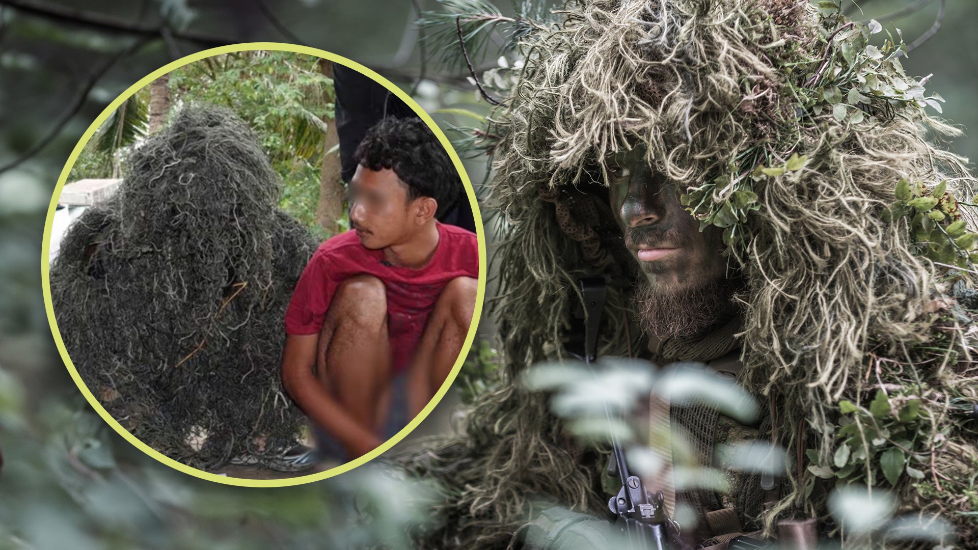 A police officer in Thailand who disguised himself as foliage to snare a sex attacker has sparked much amusement online. Photo: SCMP composite/Khaosod/Ejan/Shutterstock