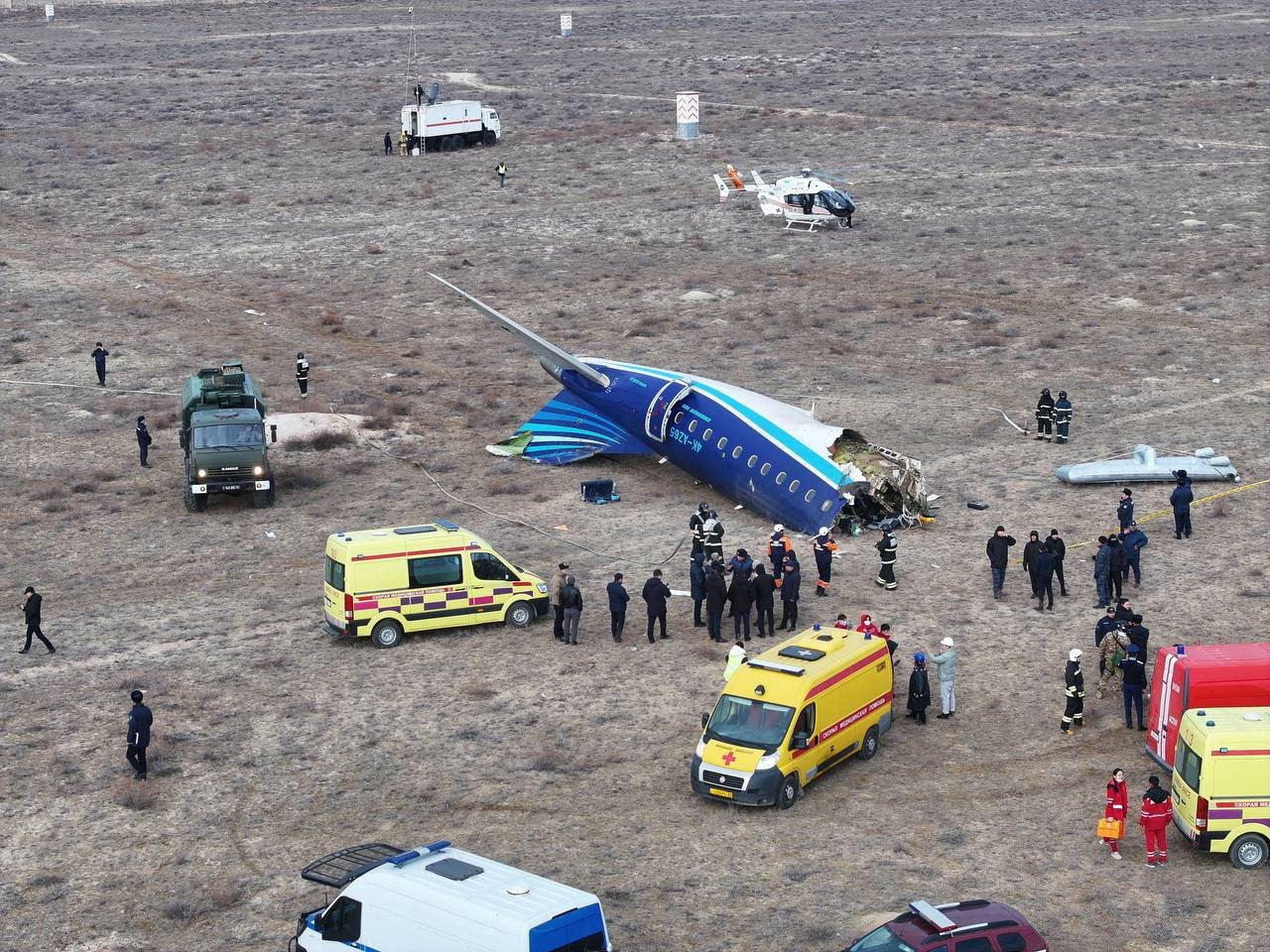 A drone view shows the crash site of an Azerbaijan Airlines passenger plane near the city of Aktau, Kazakhstan. Photo: Reuters