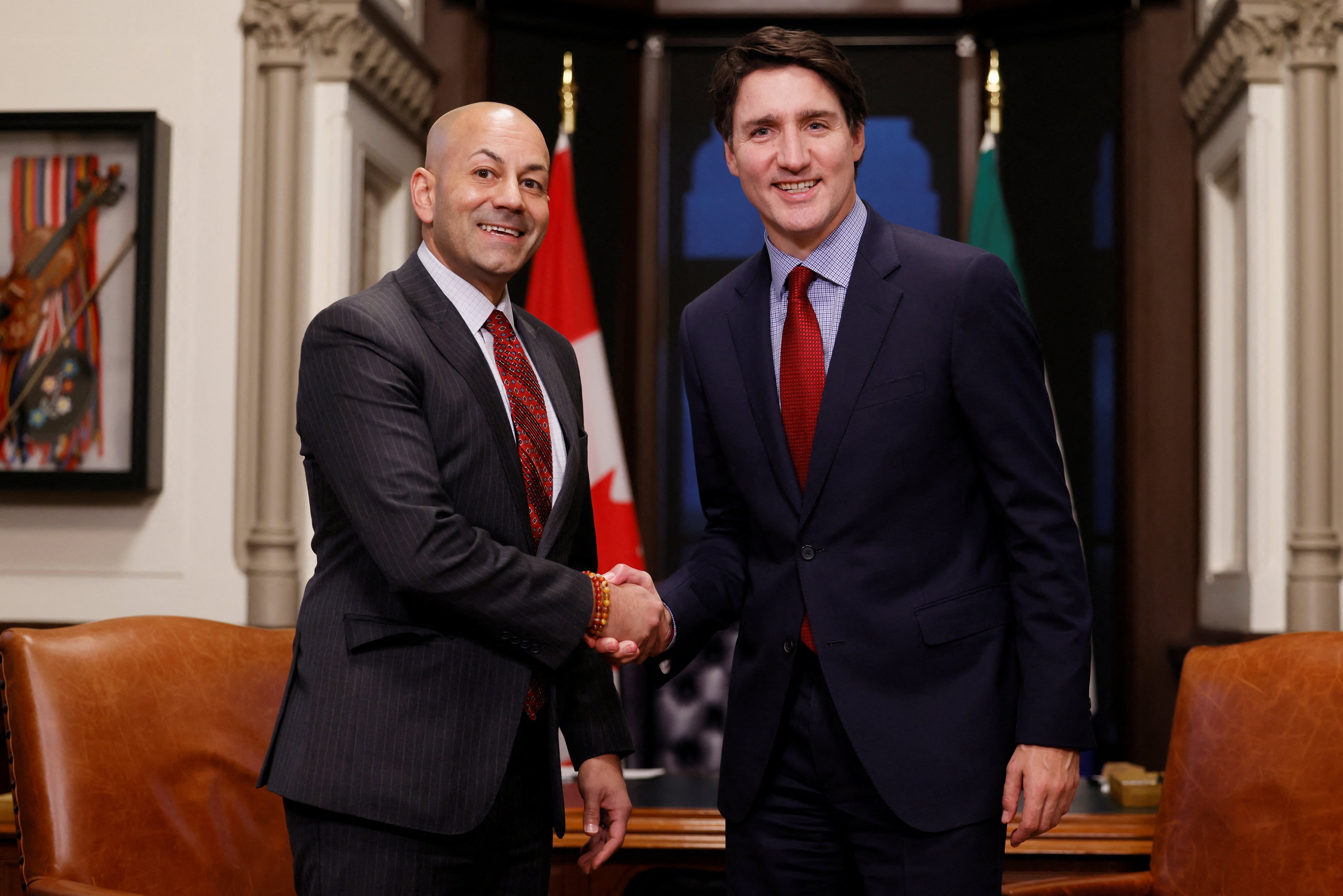 Canada’s Prime Minister Justin Trudeau (right) with Yukon Premier Ranj Pillai in Ottawa on December 3. Photo: Reuters