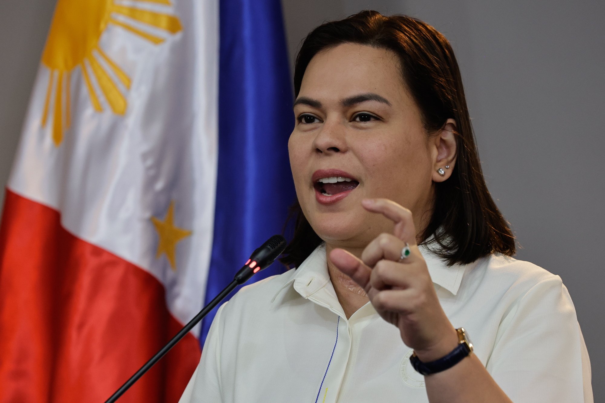 Philippine Vice-President Sara Duterte-Carpio holds a press conference in Mandaluyong City, Metro Manila, on December 11. Photo: EPA-EFE