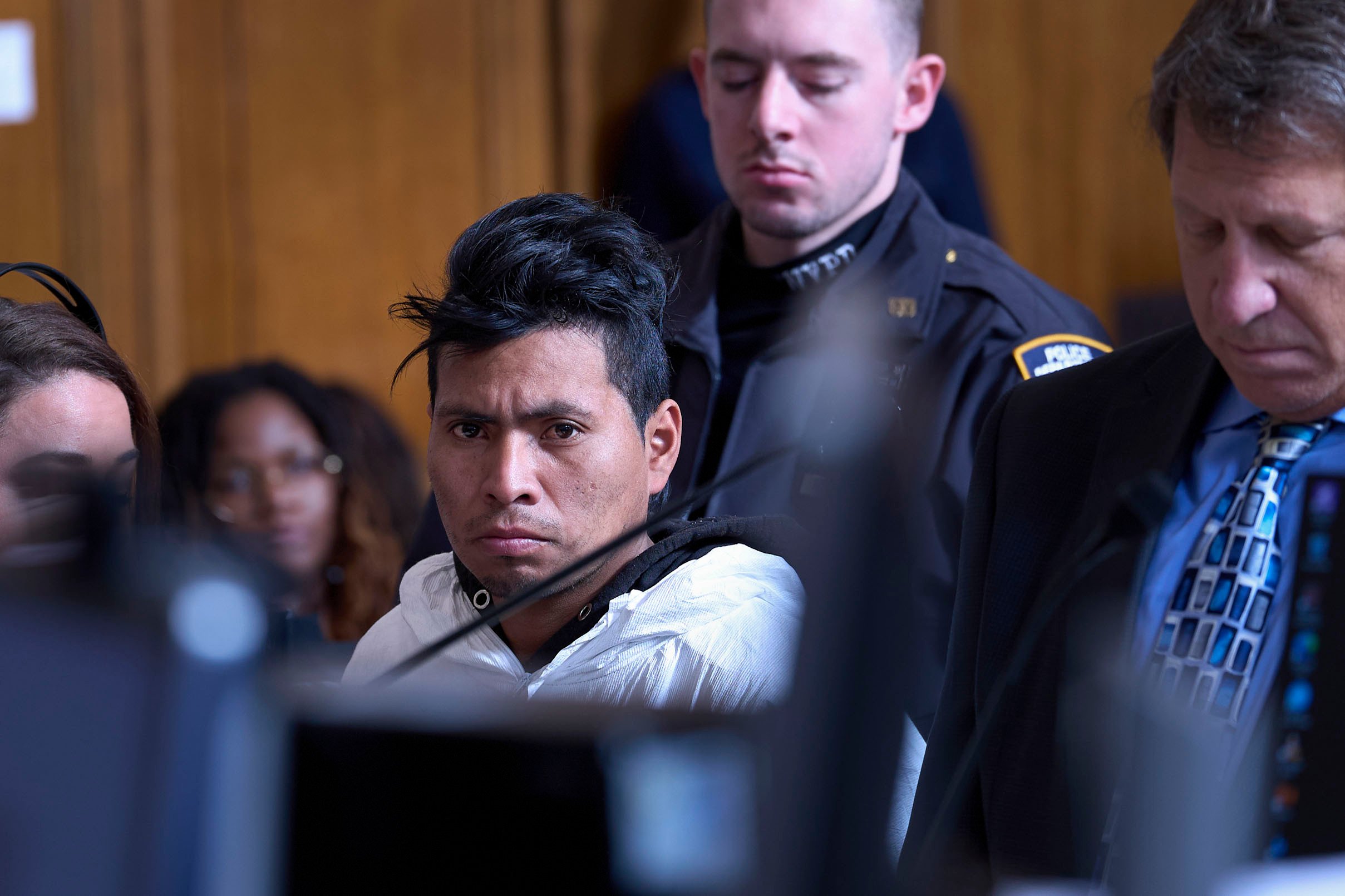 Sebastian Zapeta, accused of setting a woman on fire inside a subway train, appears in court in New York on Tuesday. Photo: AP