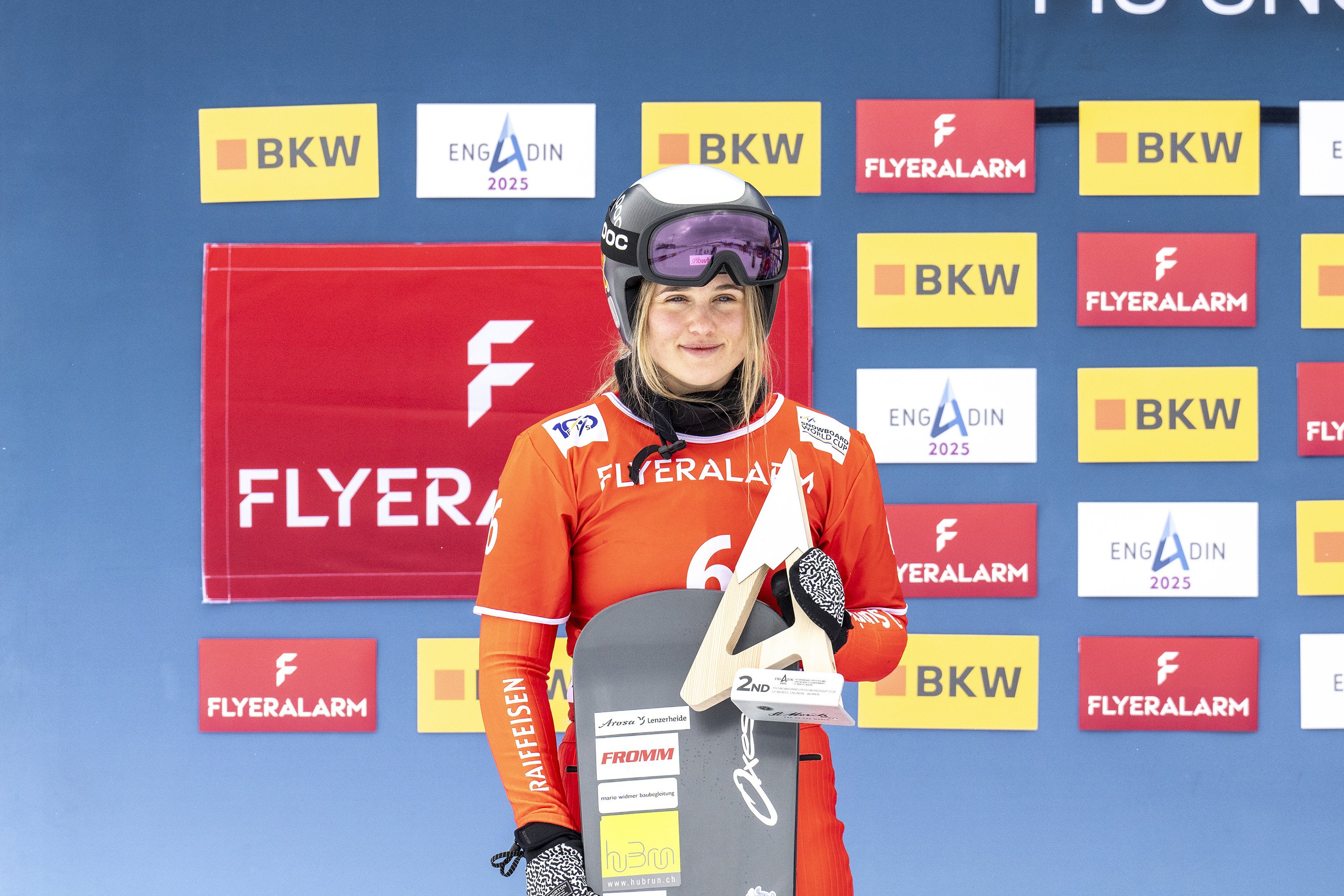 Sophie Hediger after finishing second, her best result, at the FIS Snowboard Cross World Cup in January in St Moritz, Switzerland. Hediger was killed in an avalanche on Monday. Photo: TNS