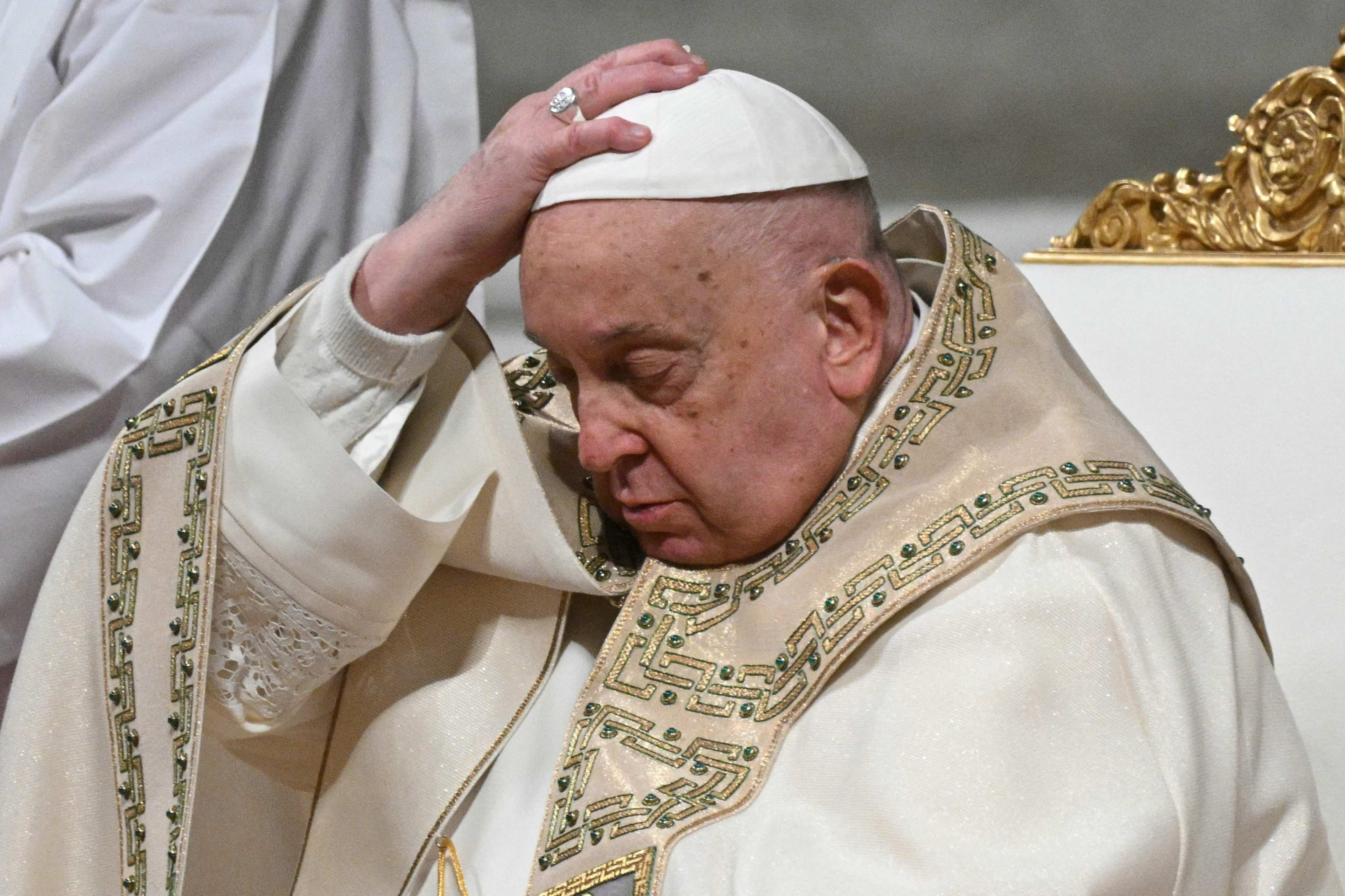 Pope Francis presides over the Christmas Eve mass at St Peter’s Basilica in the Vatican on Wednesday. Photo: AFP