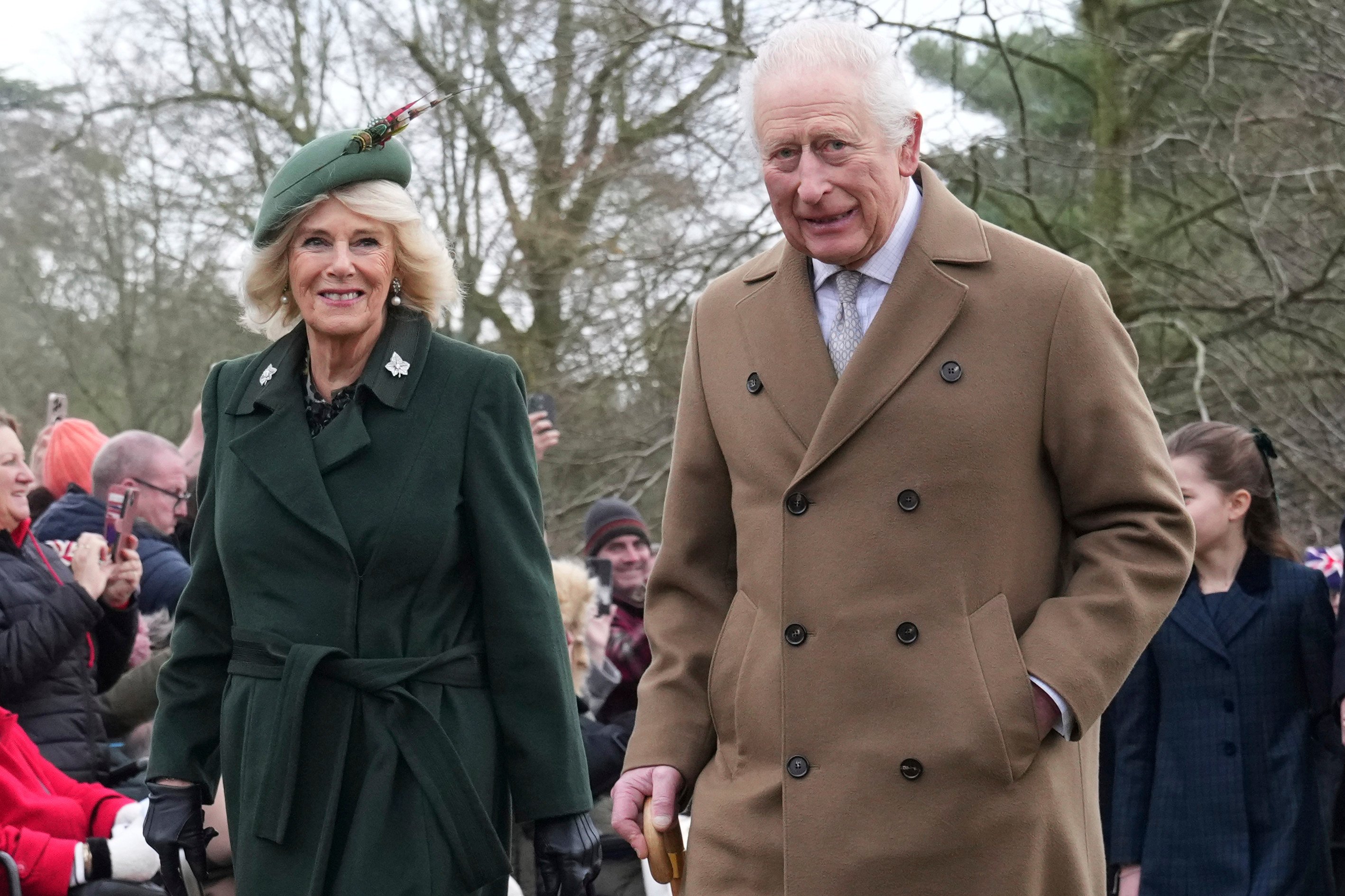 Britain’s King Charles and Queen Camilla arrive for the Christmas day service at St Mary Magdalene Church in Sandringham in Norfolk, England, on Wednesday. Photo: AP