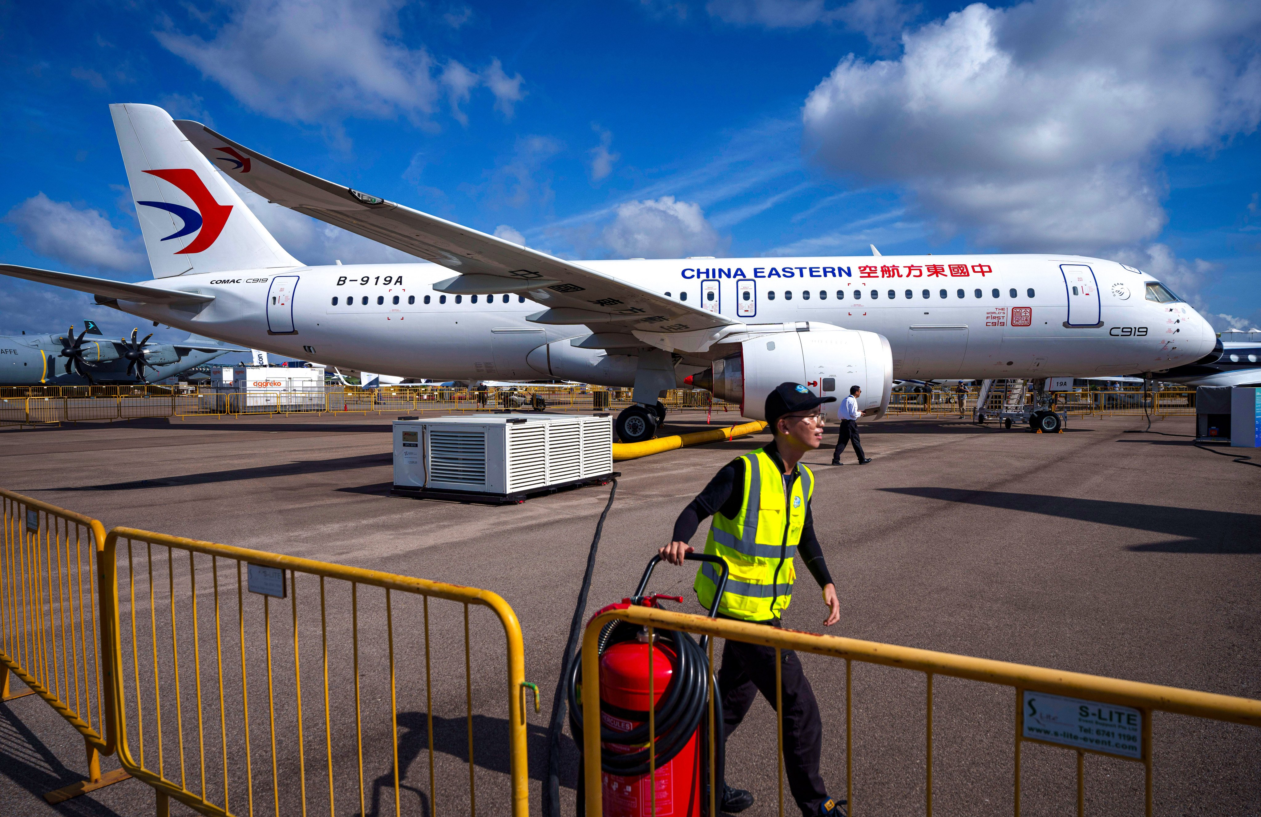 China’s C919 aircraft on display at an airshow in Singapore. Photo: AP