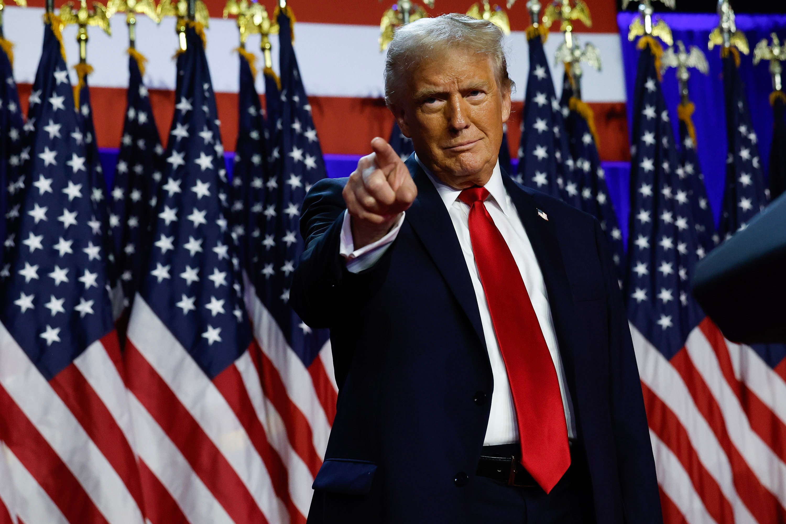 Incoming US president Donald Trump arrives to speak during an election night event at the Palm Beach Convention Centre 
in Palm Beach, Florida, on November 6. Photo: Getty Images