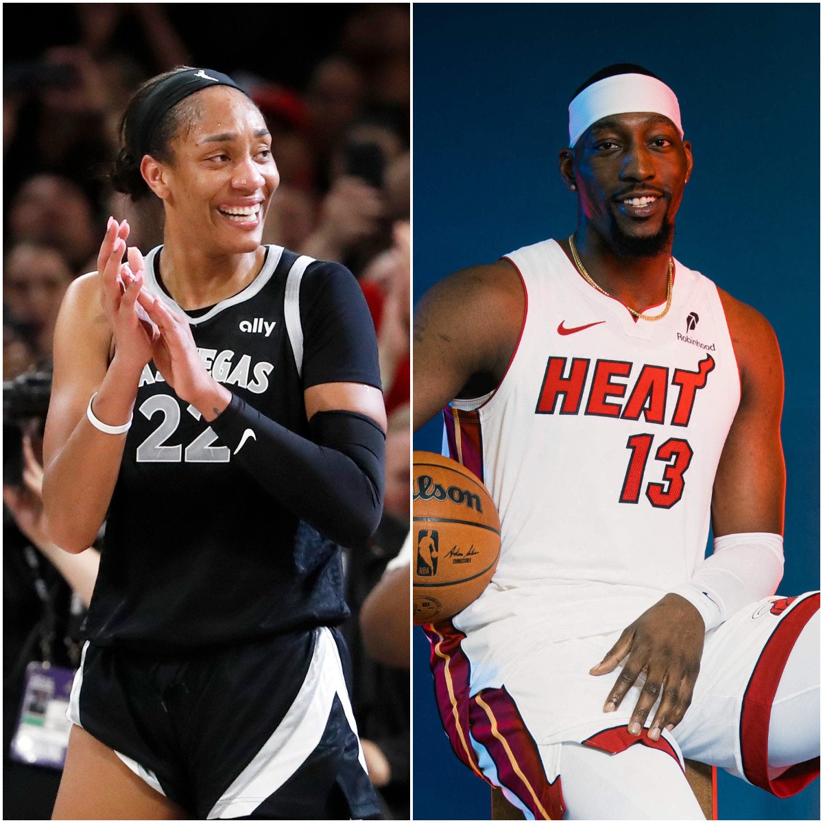 Meet the Miami Heat’s Bam Adebayo, who may be dating WNBA MVP A’ja Wilson. Photos: Las Vegas Sun via AP; Getty Images via AFP