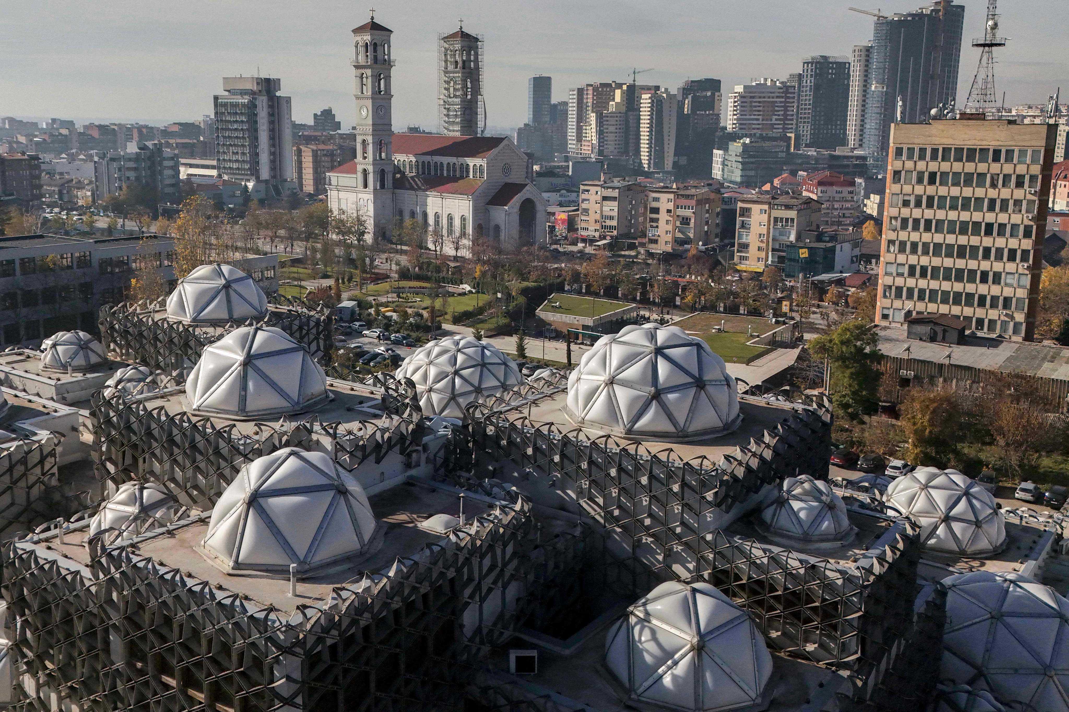 The National Library of Kosovo, in Pristina, is impossible to miss with its 74 translucent domes. Some people love it, while others say it is an abomination. Photo: AFP