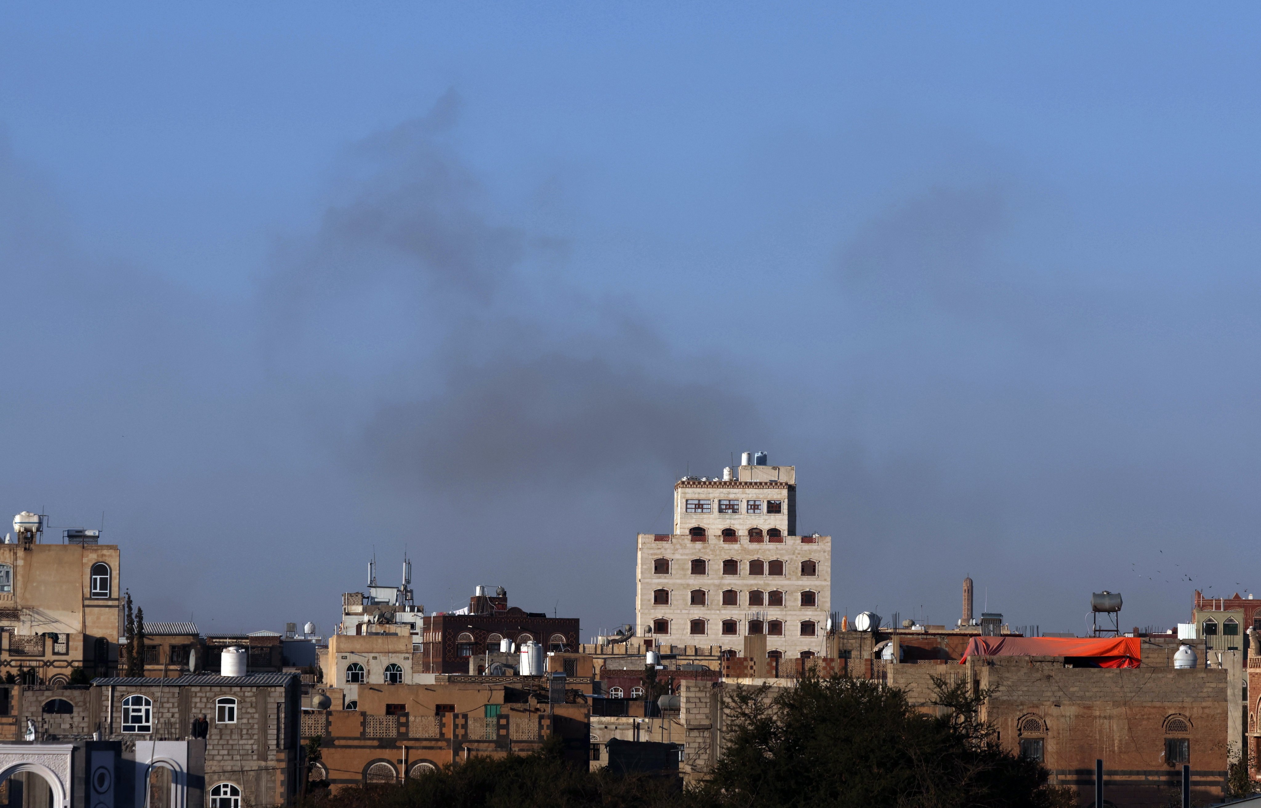 Smoke rises from Sana’a airport following Israeli strikes in Sana’a, Yemen on Thursday. Photo: EPA-EFE