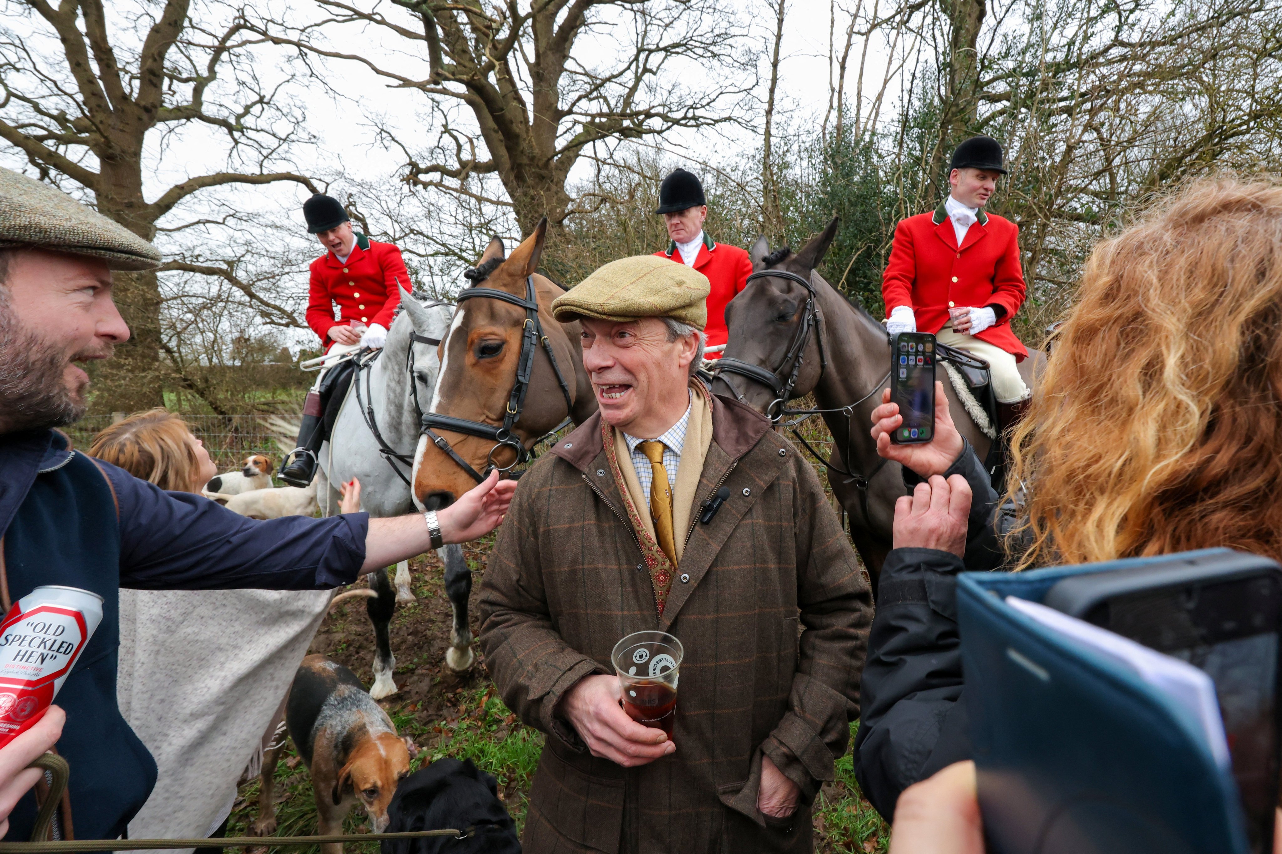 Nigel Farage, British MP for Clacton and leader of the Reform UK party, attends the Old Surrey, Burstow and West Kent Hunt in Chiddingstone, Britain on Thursday. Photo: Reuters