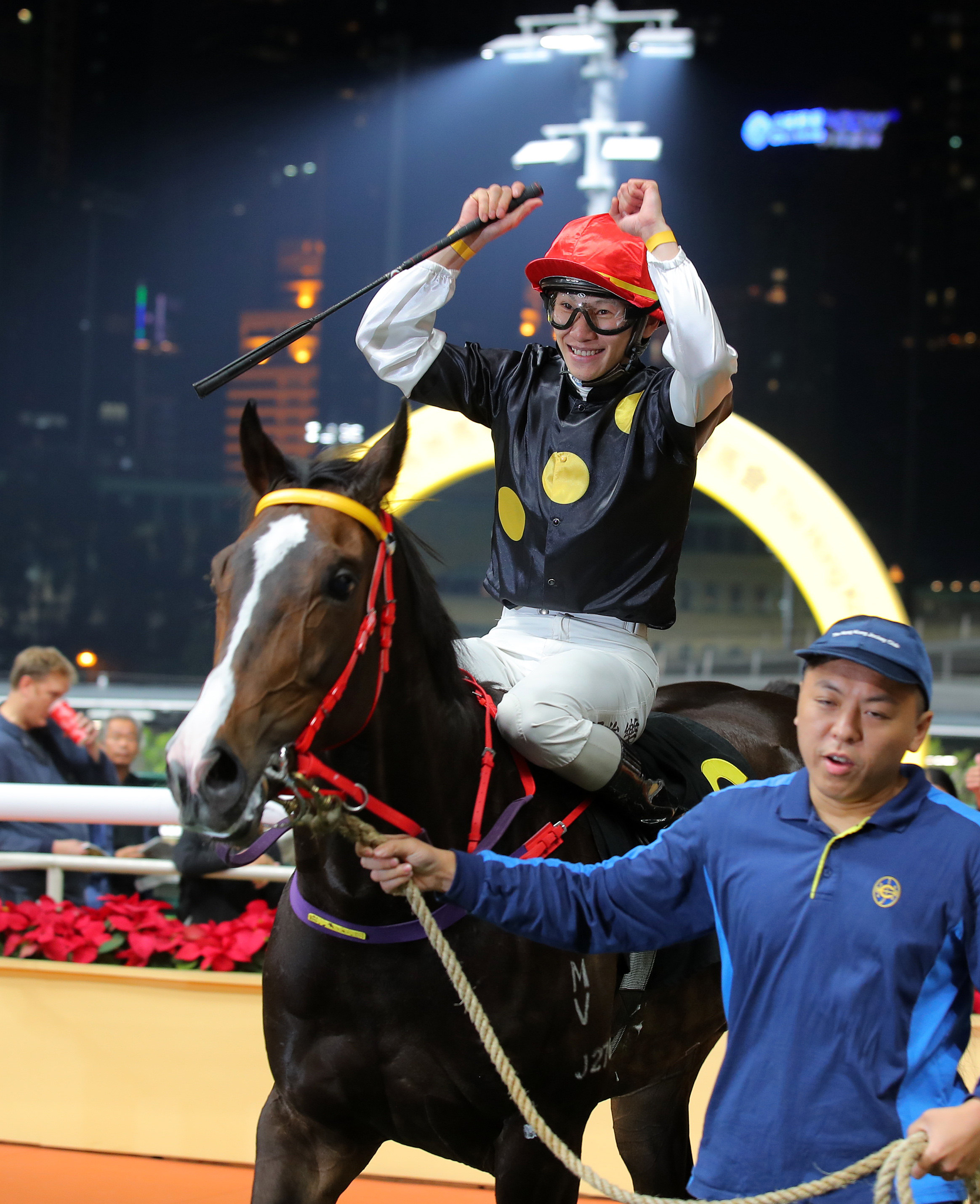 Jerry Chau is all smiles during his Happy Valley double on Thursday night. Photos: Kenneth Chan