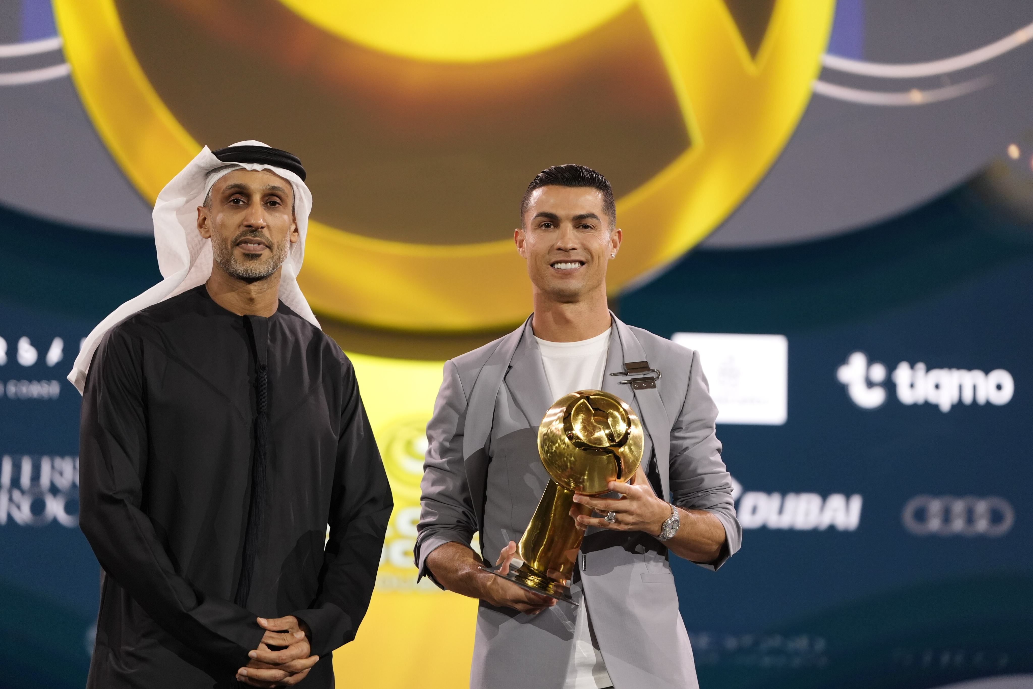 Al-Nassr’s Cristiano Ronaldo with the Globe Soccer Award for Best Middle East player at the ceremony in Dubai. Photo: dpa