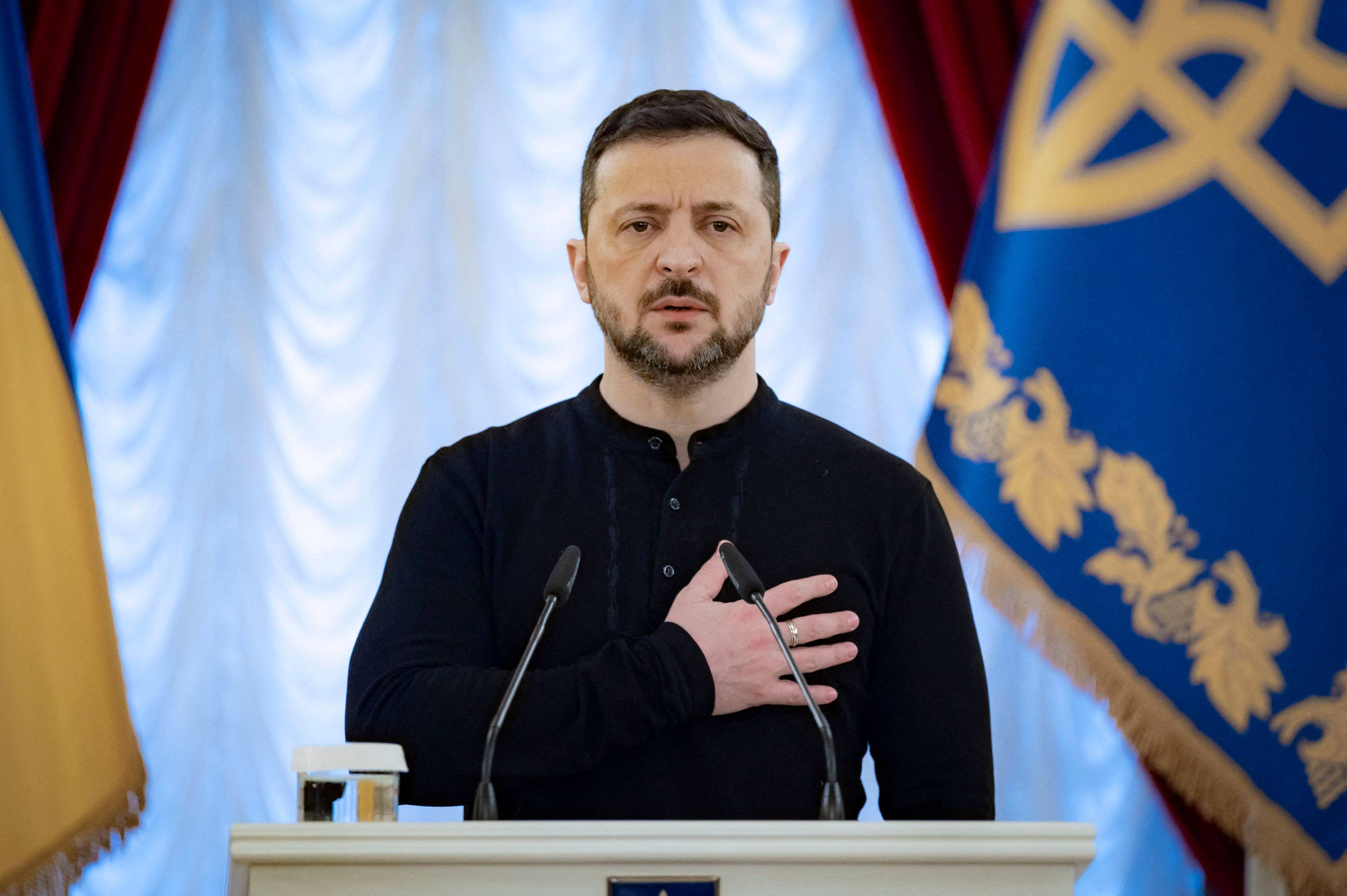 Ukrainian President Volodymyr Zelensky in Kyiv, Ukraine on Friday. Photo: Handout / Ukrainian Presidential Press Service / AFP