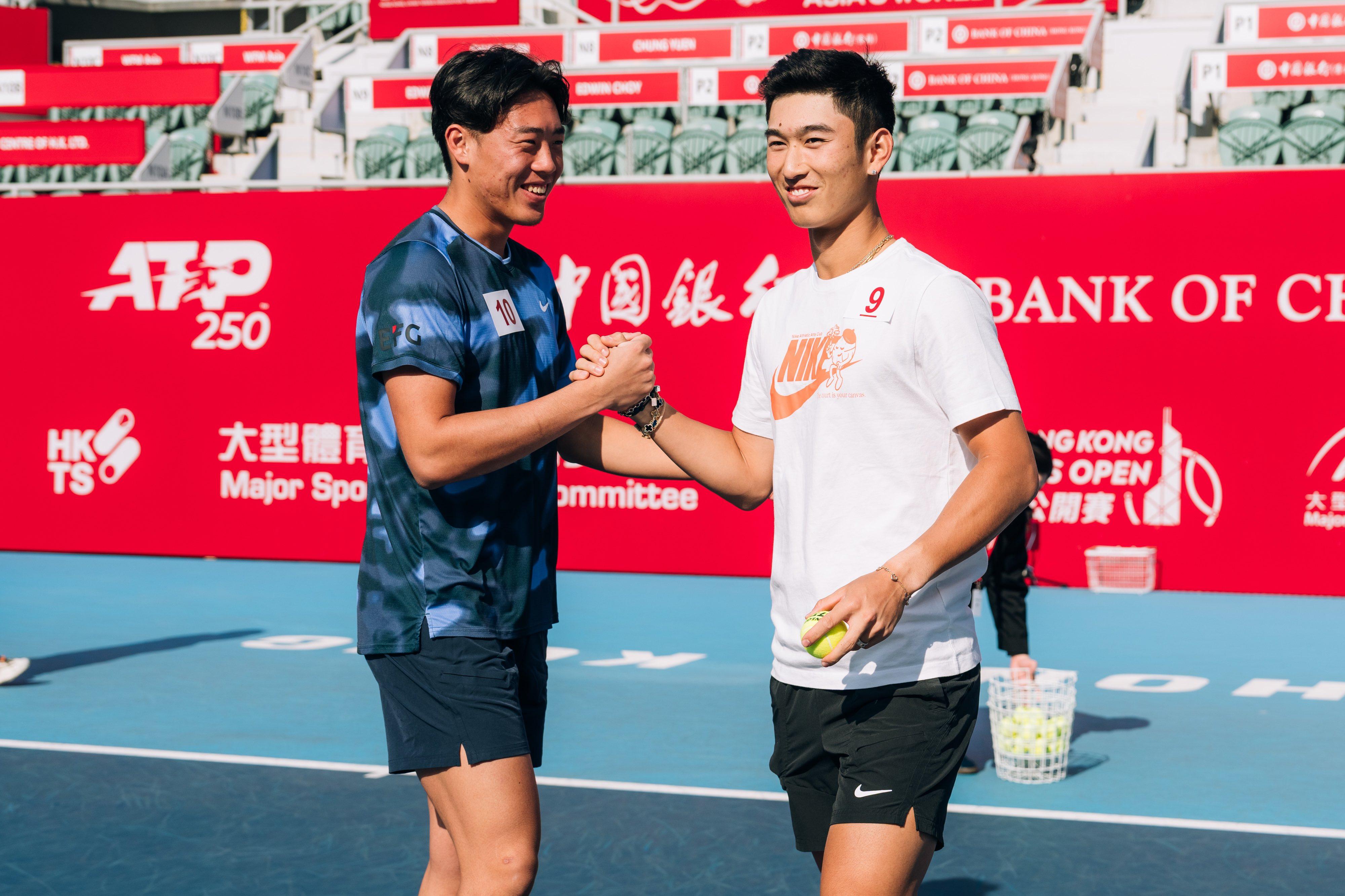 Coleman Wong (left) and Jerry Shang at the tournament draw of the Bank of China Hong Kong Open at Victoria Park, before finding out they will face each other in the first round. 