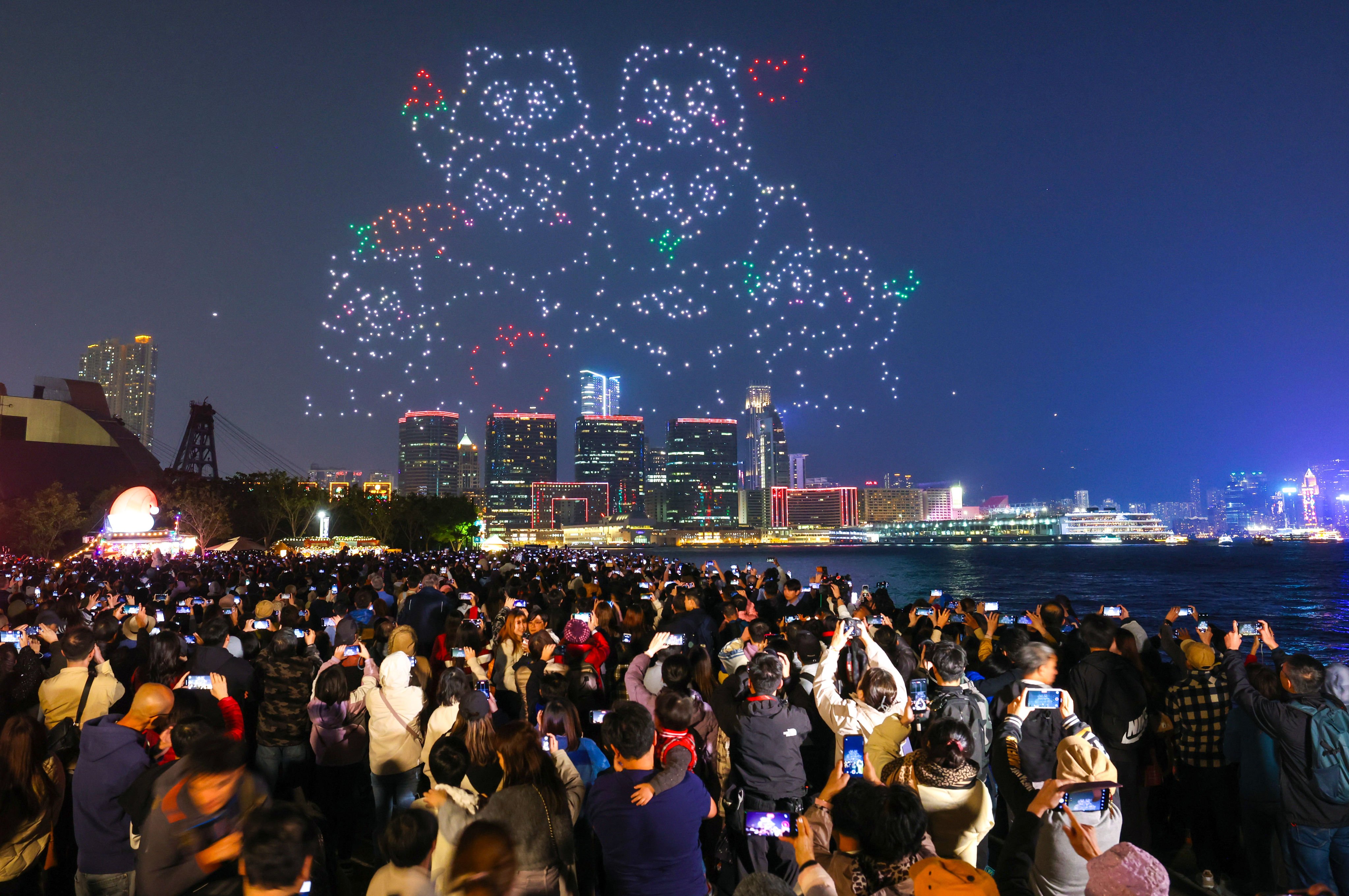 The show featured 1,000 drones, with some carrying pyrotechnics. Photo: Nora Tam