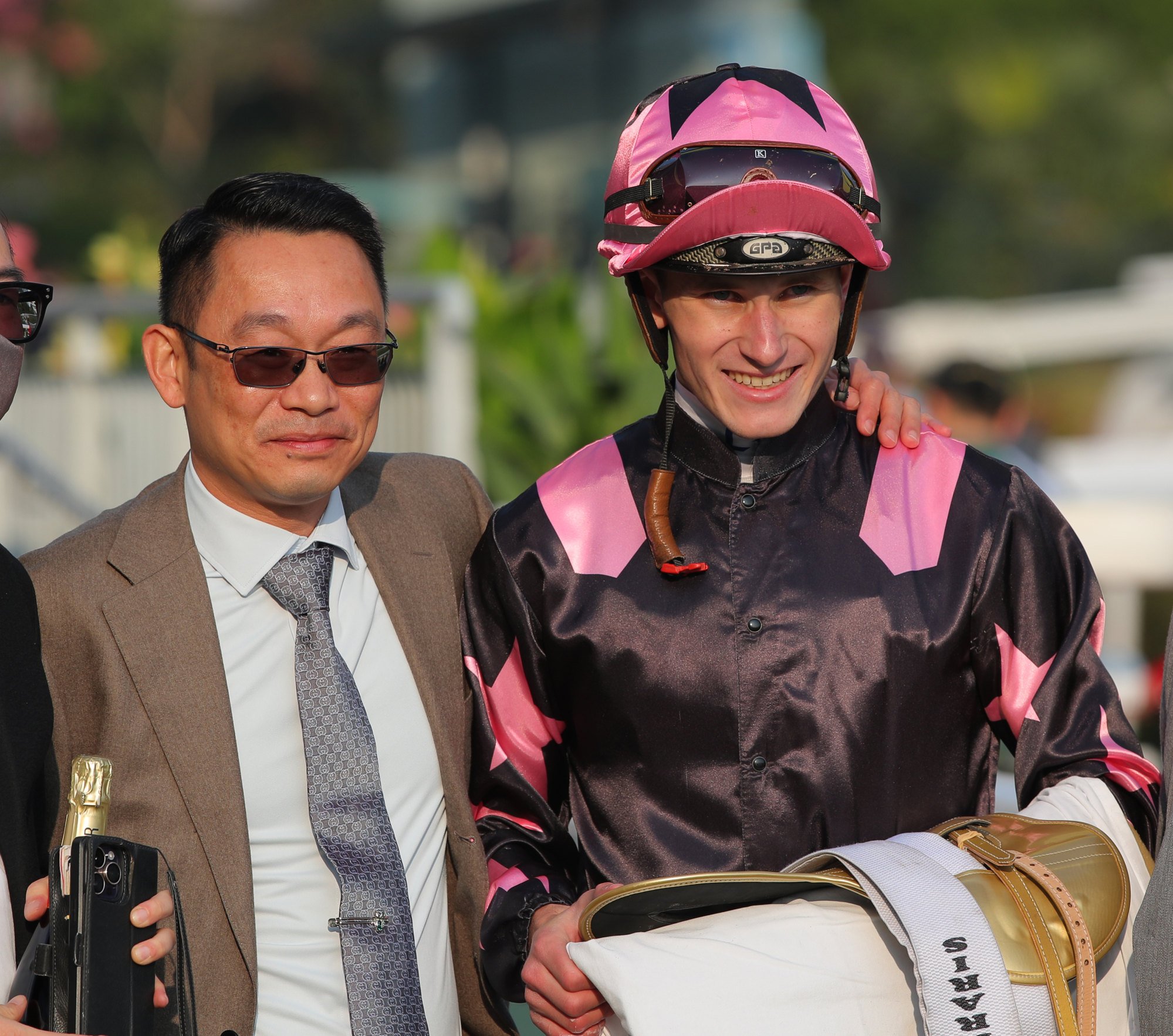 Trainer Jimmy Ting and jockey Luke Ferraris enjoy The Absolute’s Sha Tin success.