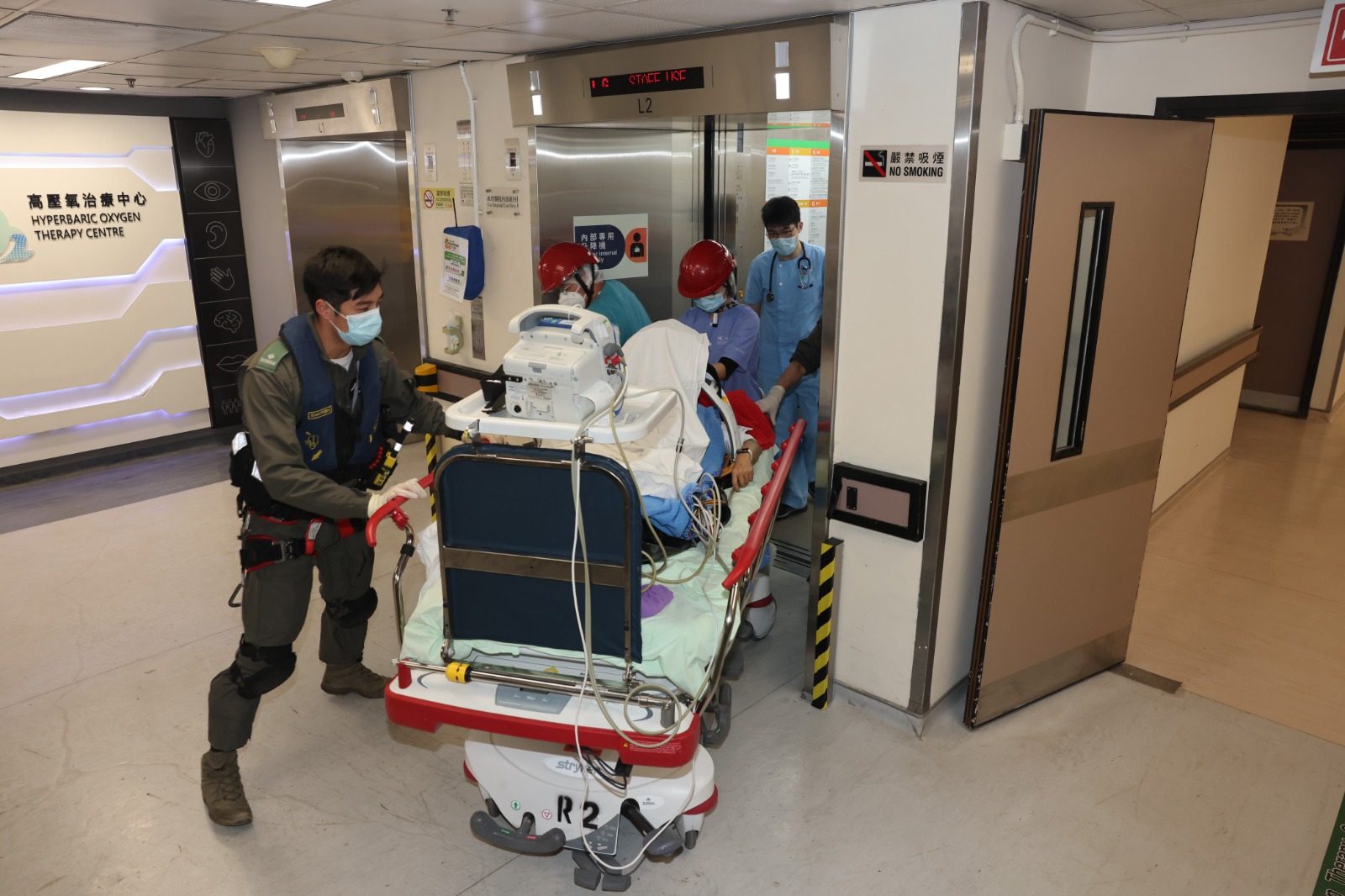 The woman is taken to to Pamela Youde Nethersole Eastern Hospital in Chai Wan. Photo: Handout