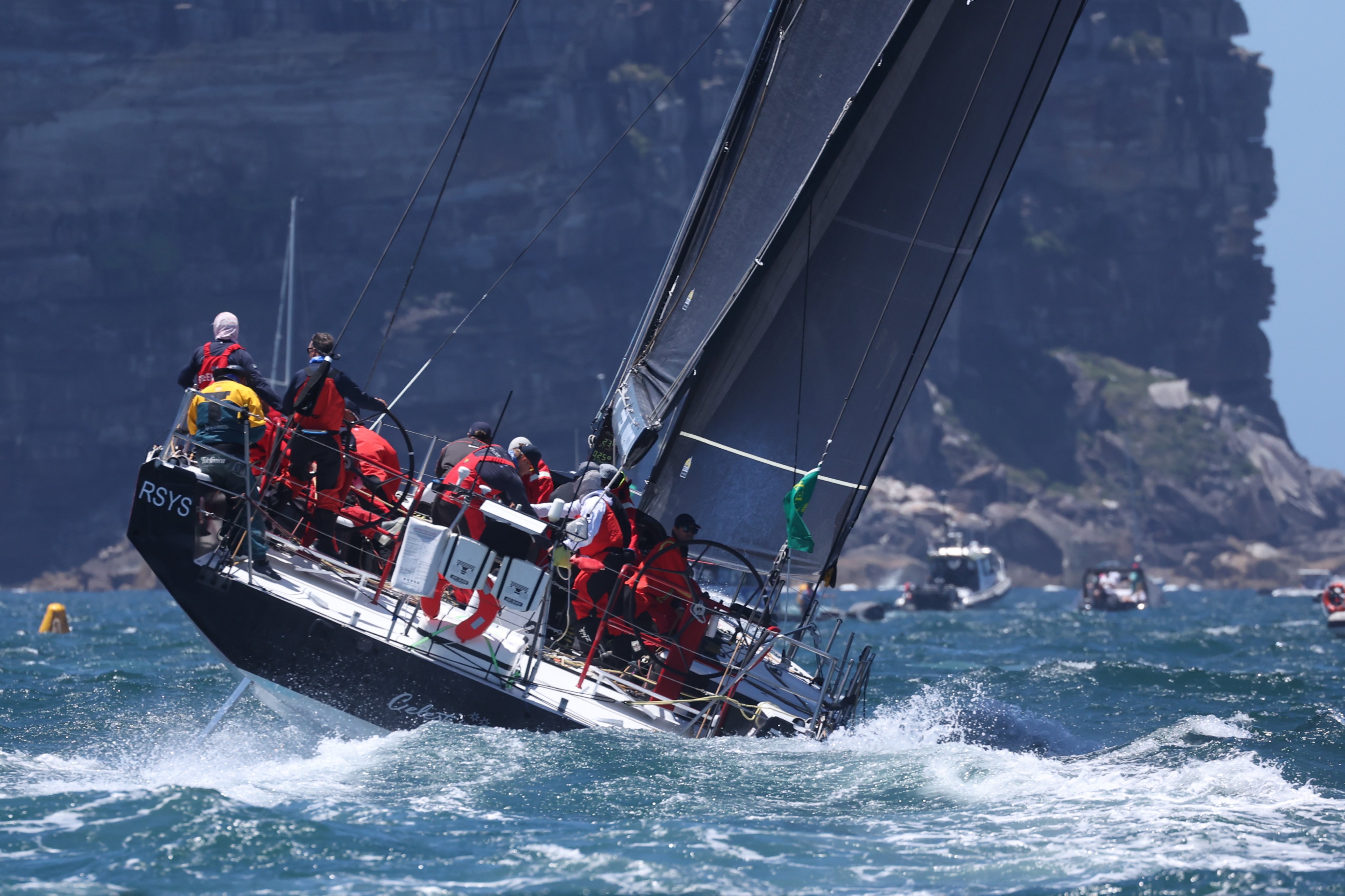 Celestial sails towards the heads during the race, from which 30 yachts have so far pulled out, with more than 60 still racing at sea. Photo: EPA-EFE