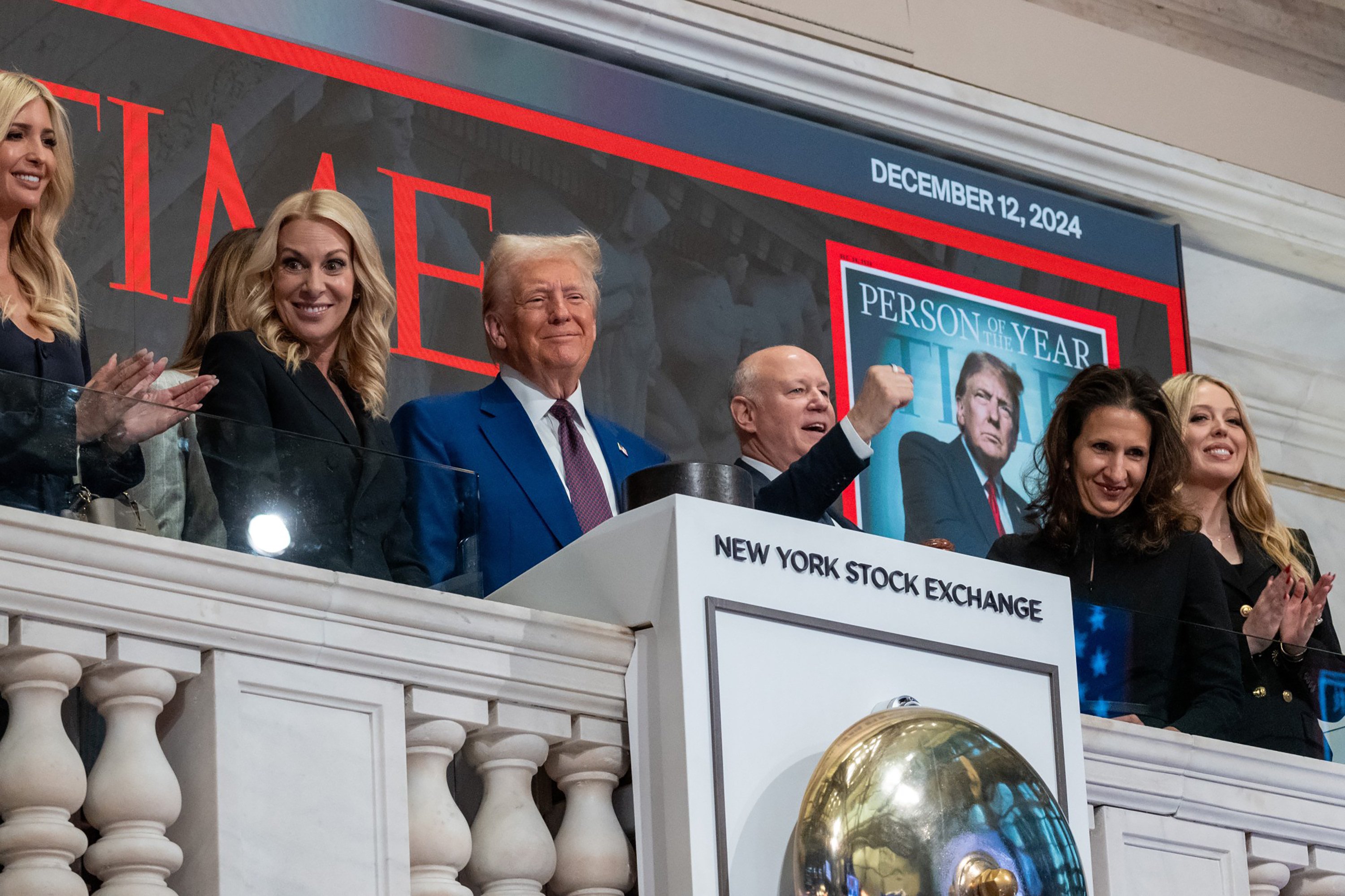 US president-elect Donald Trump rings the opening bell on the trading floor of the New York Stock Exchange on December 12. Photo: Getty Images