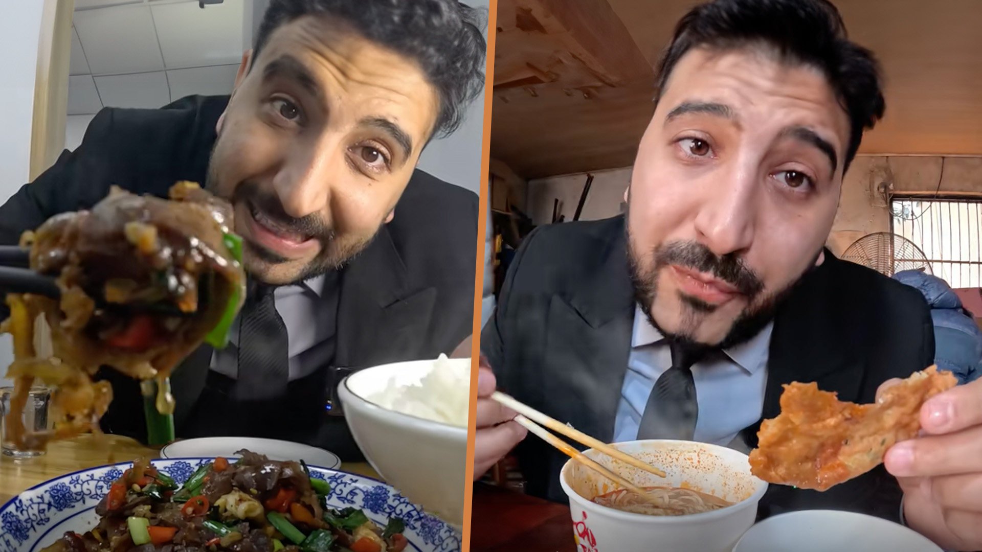 A man who fled war-torn Iraq in the 1990s to forge a new life in China has attracted a massive online following with food reviews from across the nation. Photo: SCMP composite/Douyin