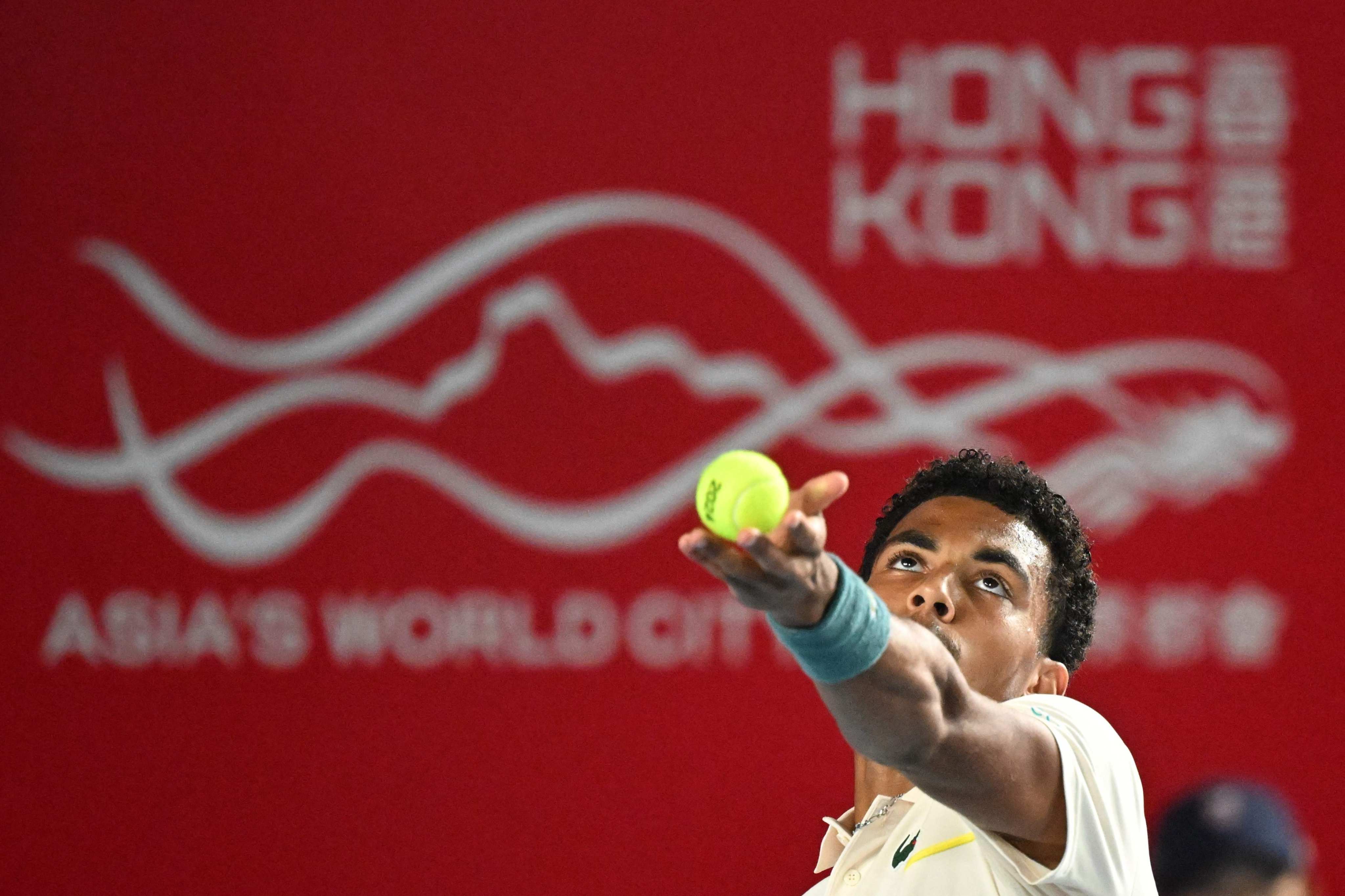 France’s Arthur Fils serves to Russia’s Andrey Rublev during their men’s quarter-final singles match at the Hong Kong Open, in January, 2024. Photo: AFP