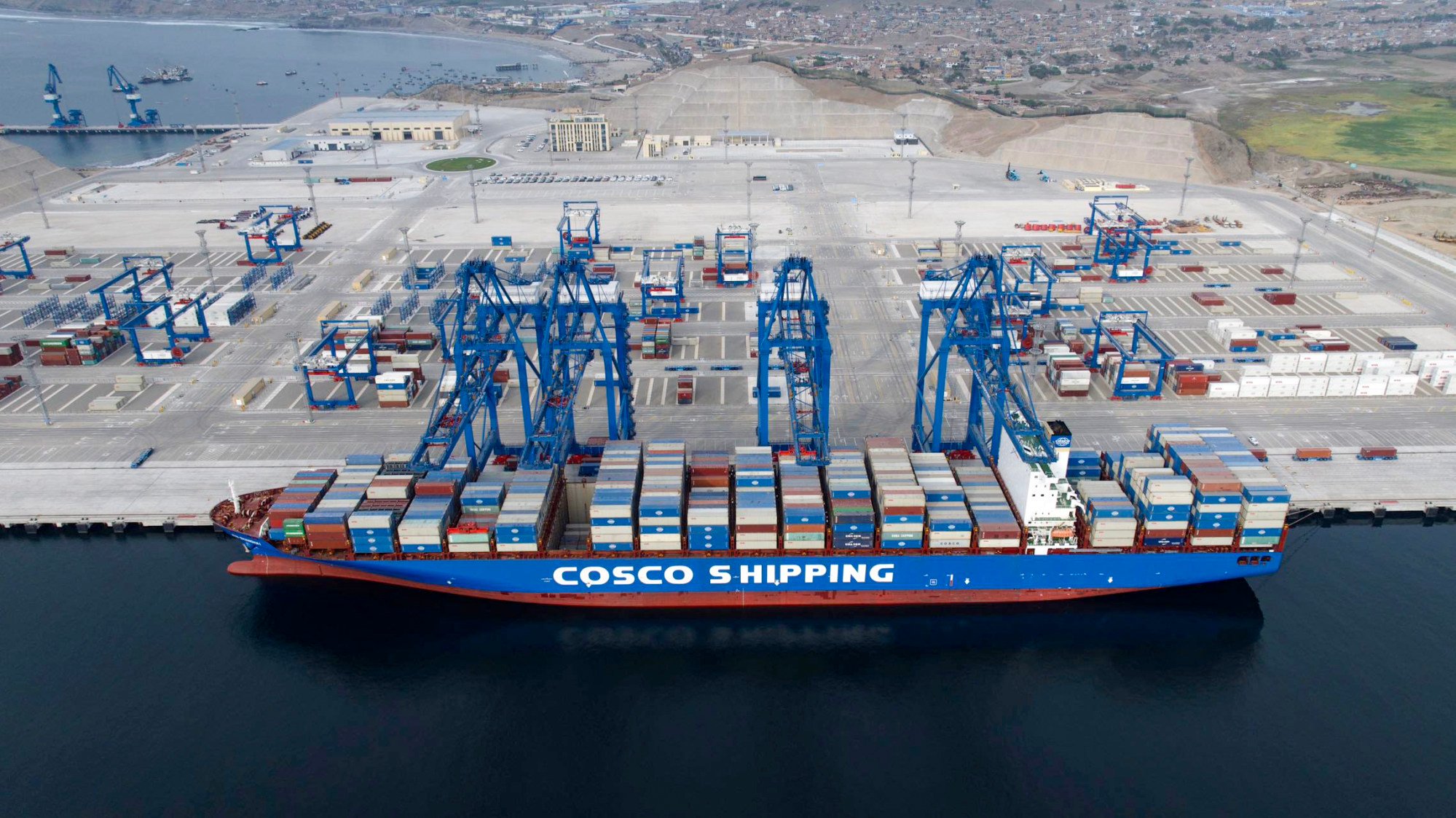 A vessel operated by China Cosco Shipping Corporation Ltd docks at Chancay, Peru, on November 25, 2024. The deepwater megaport is a flagship project between China and Peru under the Belt and Road Initiative. Photo: Xinhua