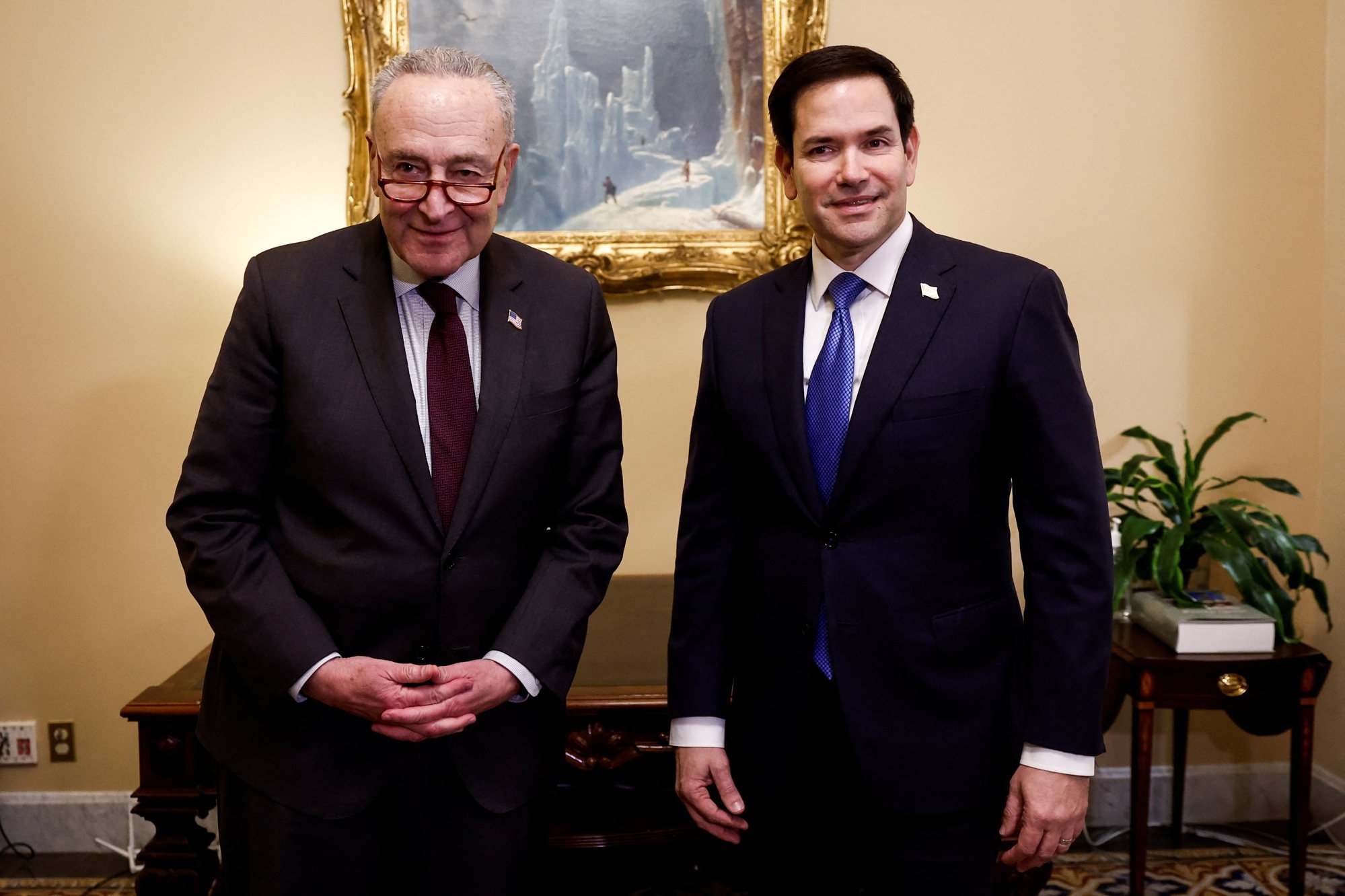 Marco Rubio, a US senator from Florida, meets Senate Democratic leader Chuck Schumer of New York in Washington on December 10. The Republican is president-elect Donald Trump’s choice for secretary of state. Photo: Reuters