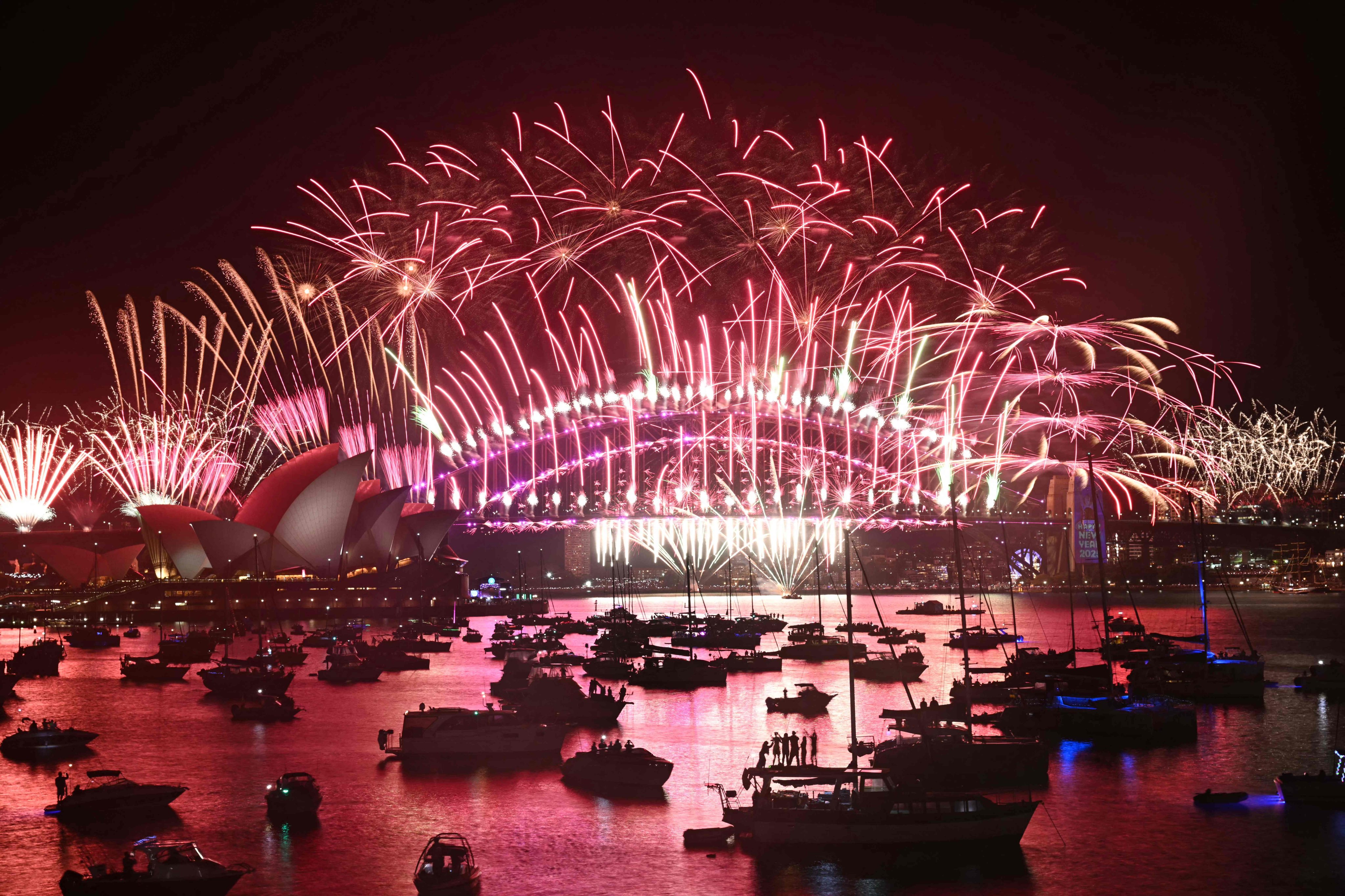 Fireworks light up the midnight sky over Sydney Harbour Bridge and Sydney Opera House during 2025 New Year’s Day celebrations on January 1, 2025. Photo: AFP