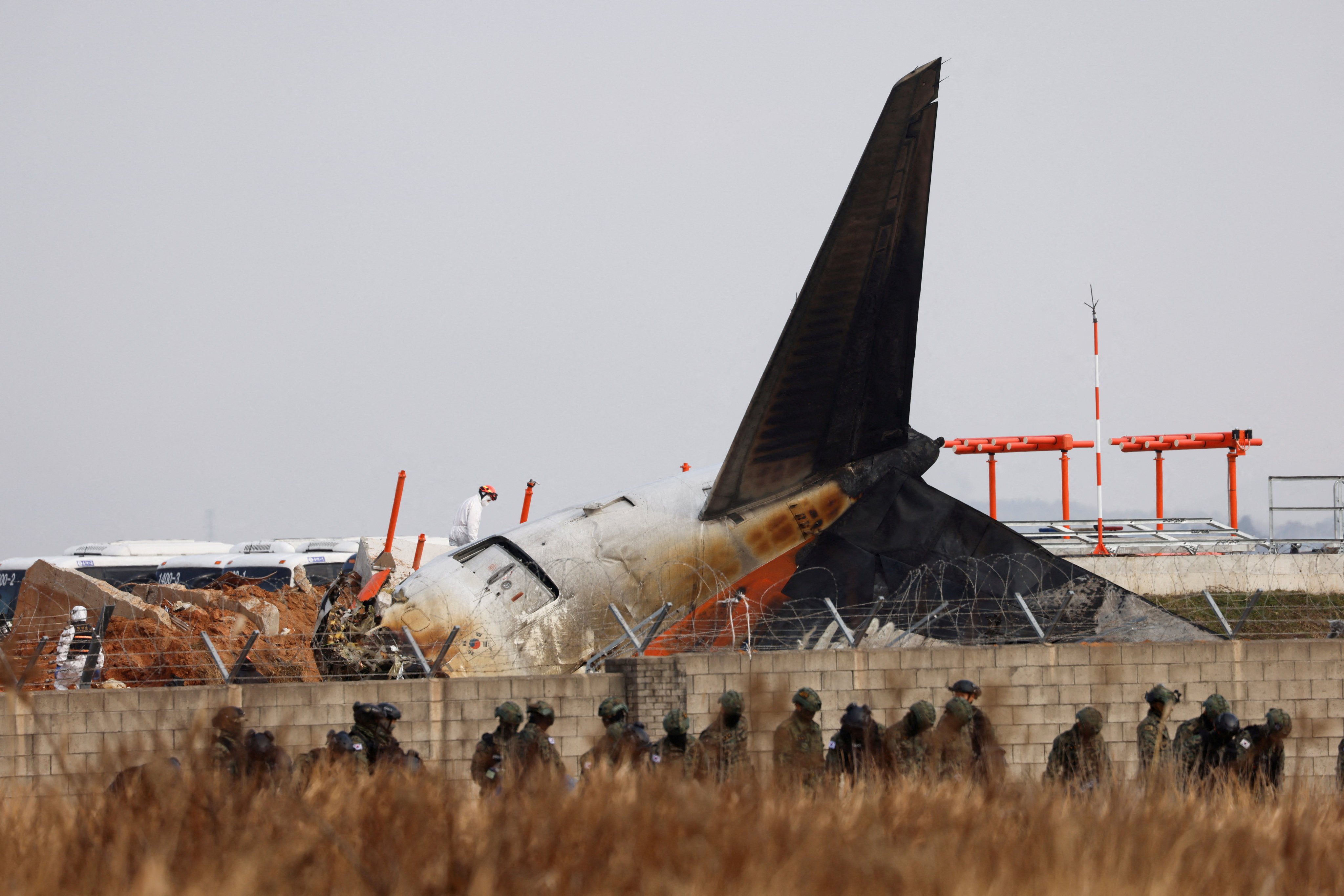 Jeju Air flight 7C2216 skidded off the runway, erupting in flames. Photo: Reuters