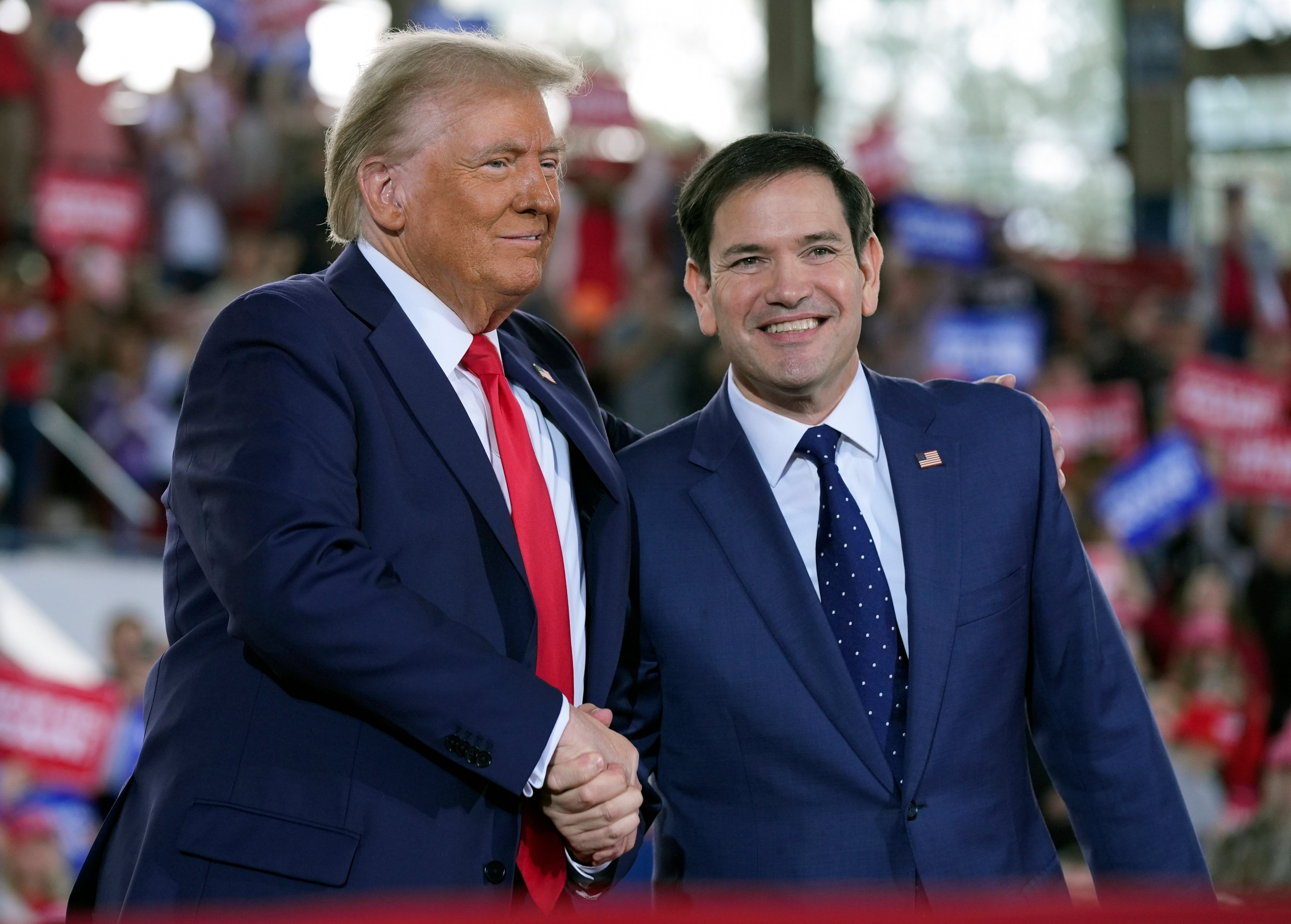 Donald Trump and Marco Rubio share the stage at a campaign rally in Raleigh, North Carolina, on November 4, a day before the former US president won a second term. Photo: AP