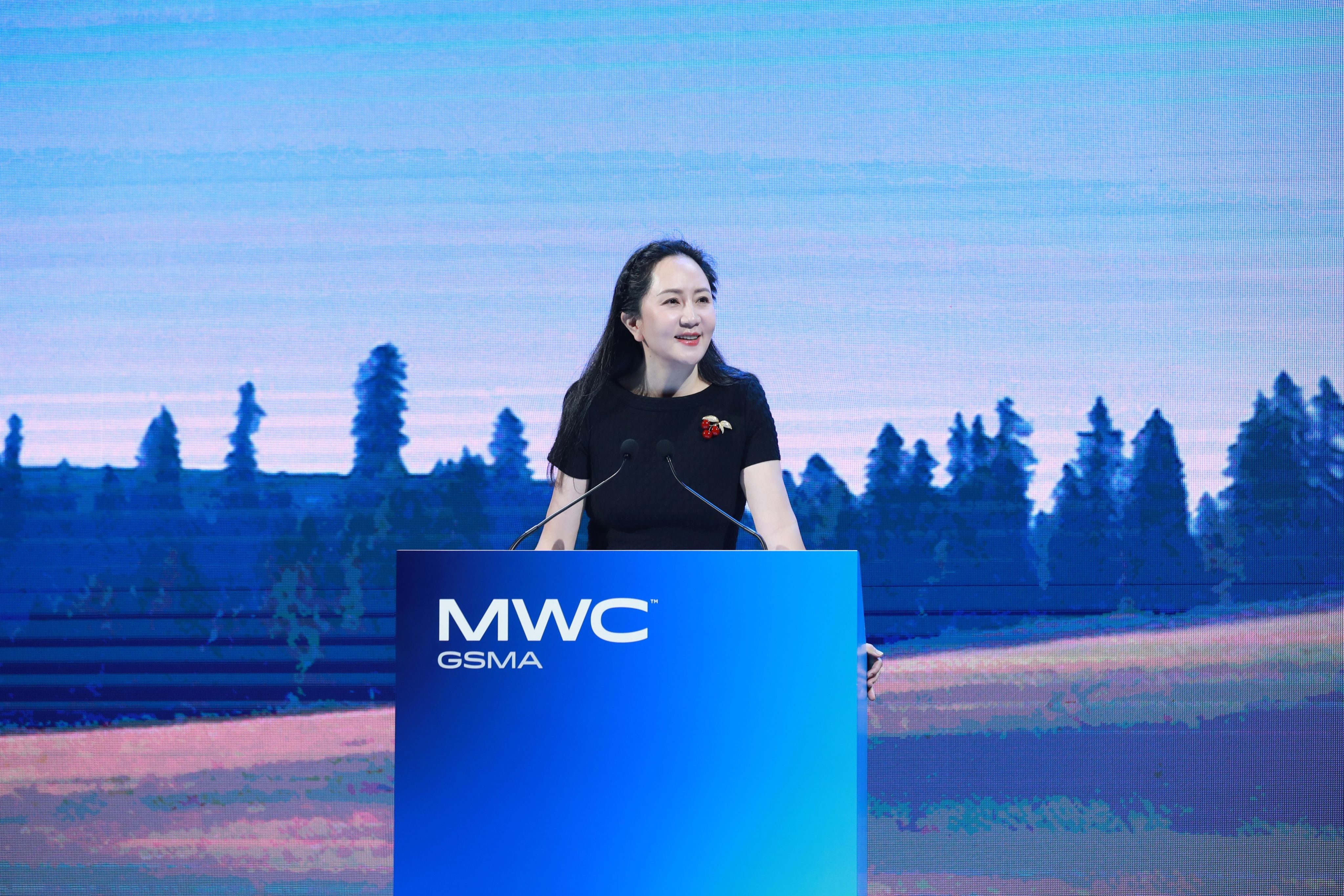 Meng Wanzhou, the rotating chairwoman of Huawei Technologies, speaks at MWC Shanghai. Photo: Huawei