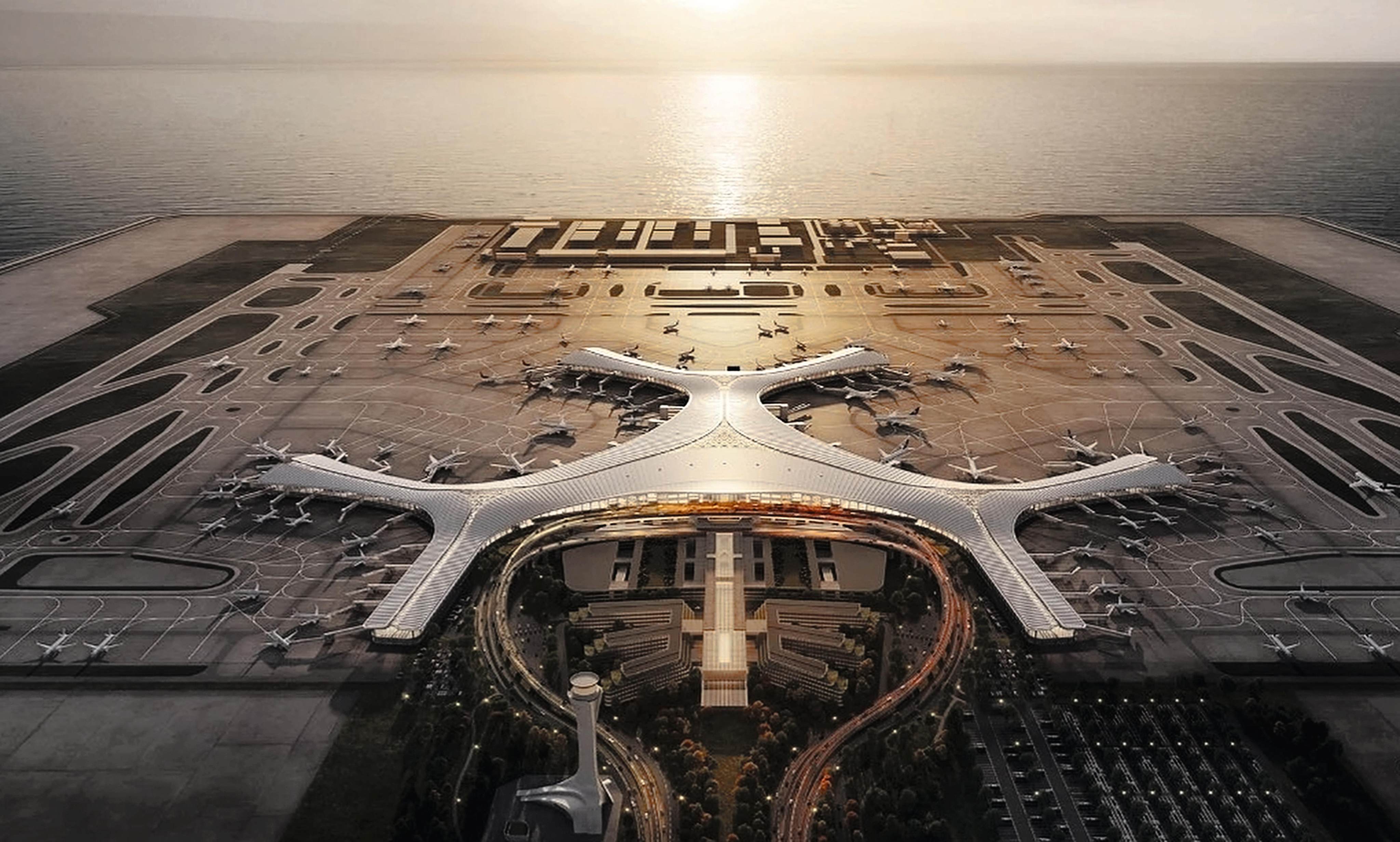 An artist’s impression of the completed Dalian Jinzhouwan International Airport, set to be the world’s largest airport built on an artificial island. Photo: Weibo