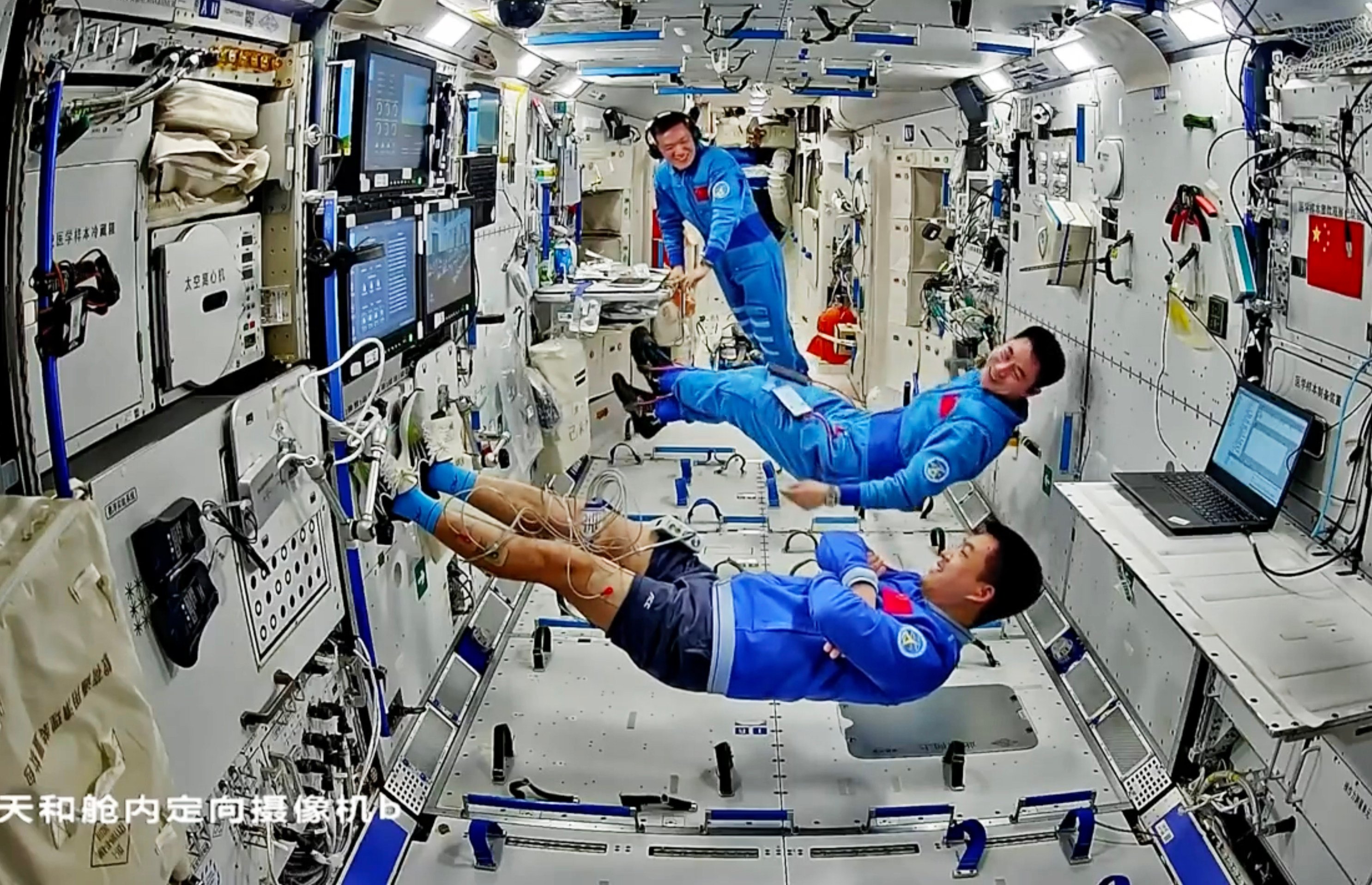 Research on board China’s orbiting Tiangong space station has included  a range of weightlessness protection experiments to ensure the physical well-being of astronauts during their missions. Photo: CMSA