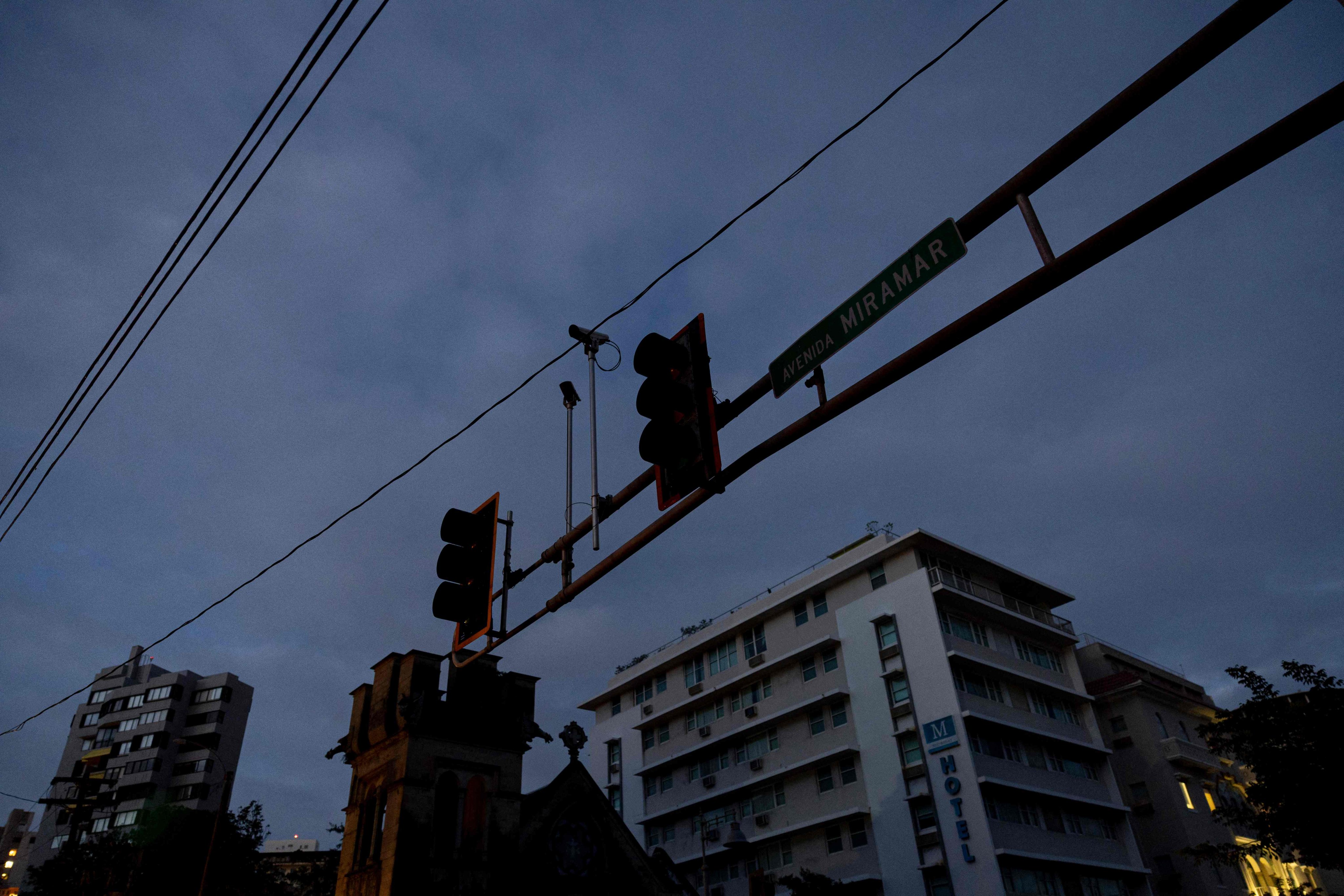 An intersection without stop lights is seen in the dark in San Juan, Puerto Rico, after a major power outage hit the island on Tuesday. Photo: AFP