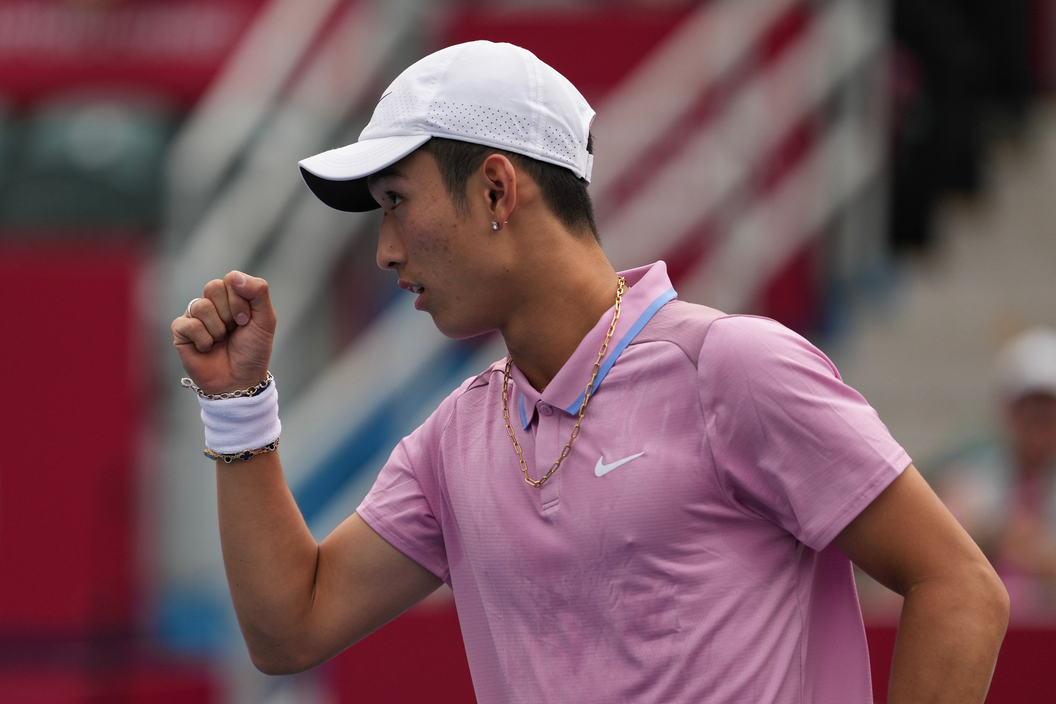 Shang Juncheng celebrates a point against Pedro Martinez at Victoria Park Tennis Centre on Thursday. Photo: Elson Li