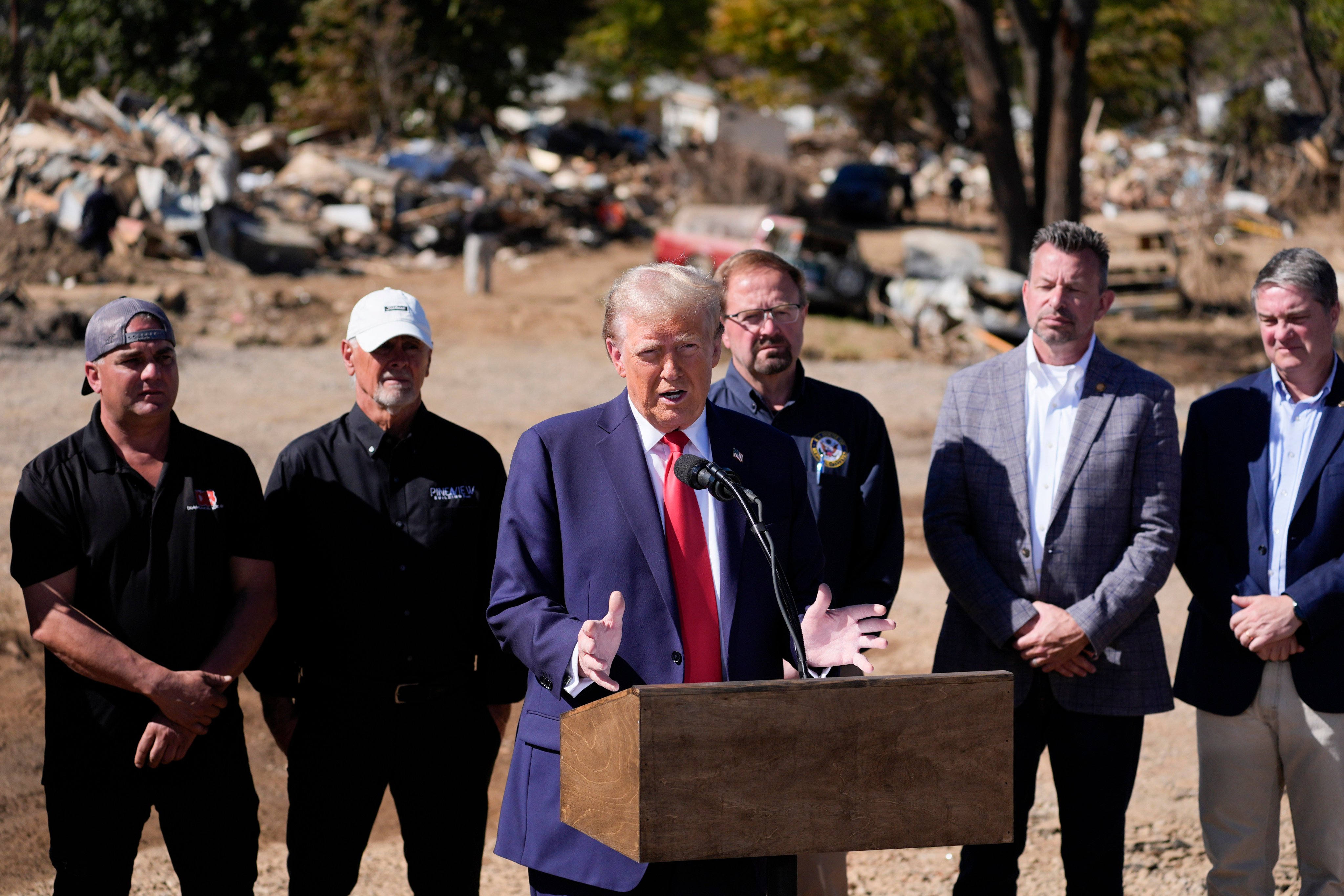 Former US president Donald Trump delivers remarks on the damage of and federal response to Hurricane Helene, in Swannanoa, North Carolina, on October 21, 2024. Photo: AP