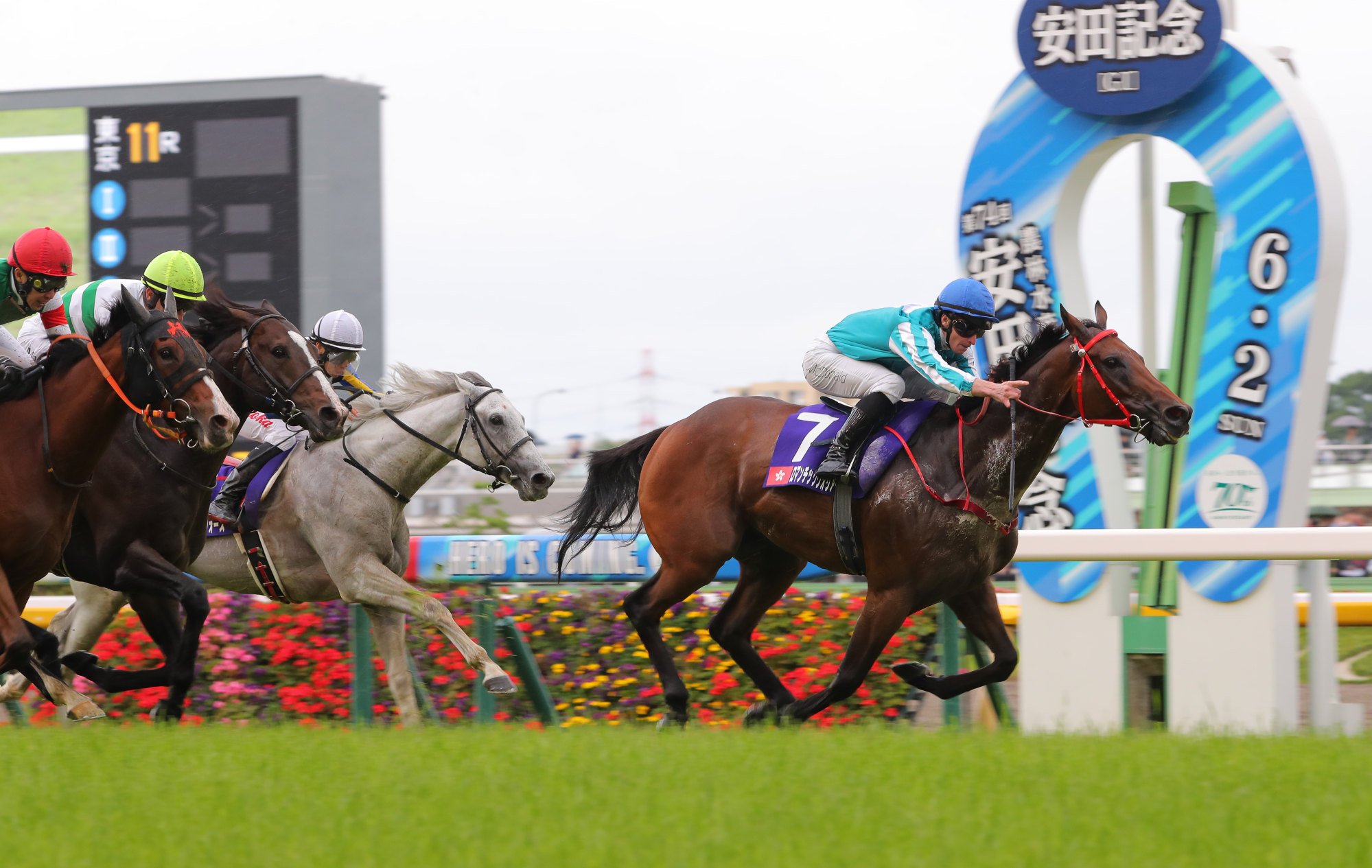 James McDonald steers Romantic Warrior to Group One Yasuda Kinen (1,600m) victory at Tokyo racecourse in June.