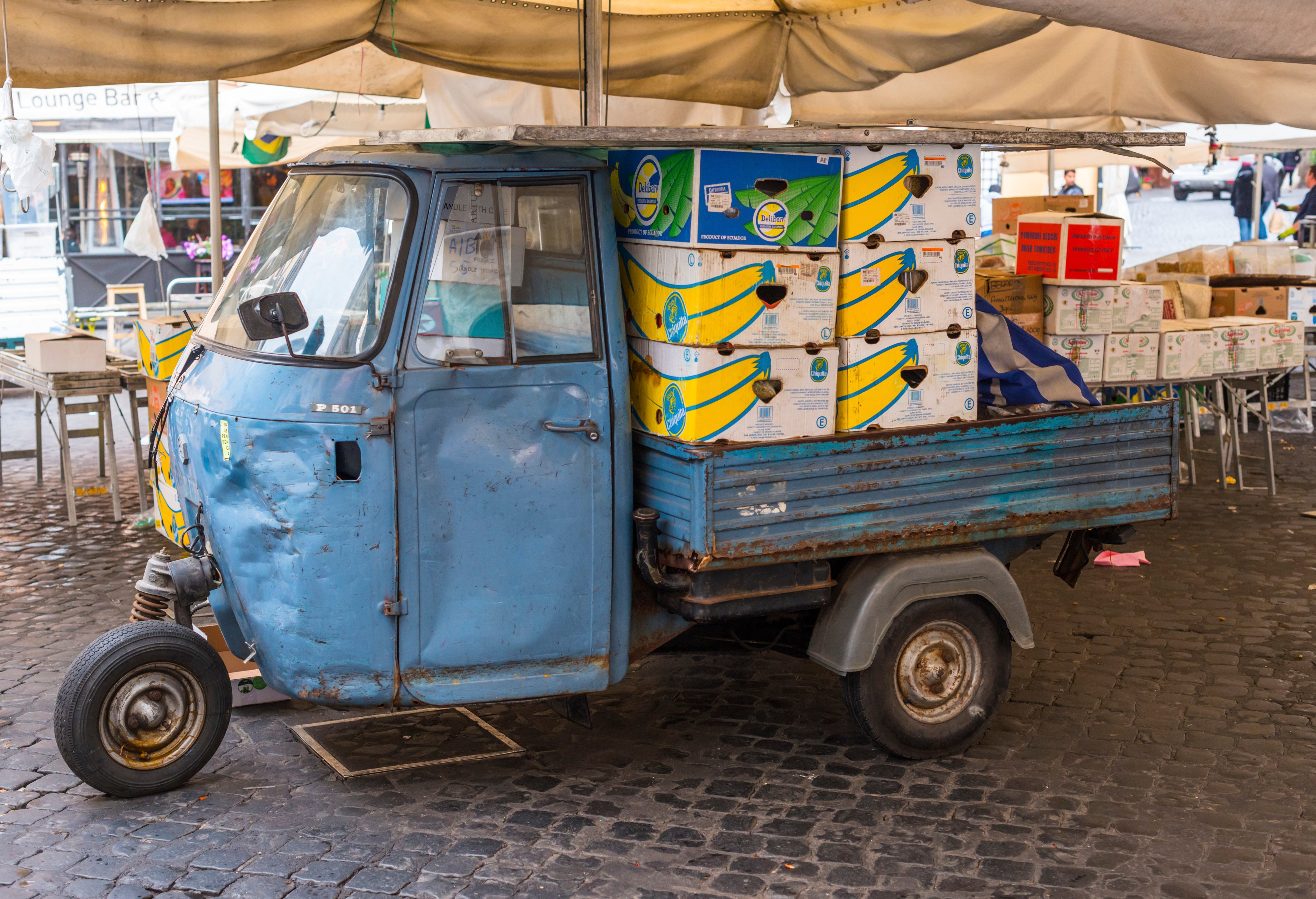 A Piaggio Apé three-wheeler van in Rome, Italy. Photo: Universal Images Group via Getty Images